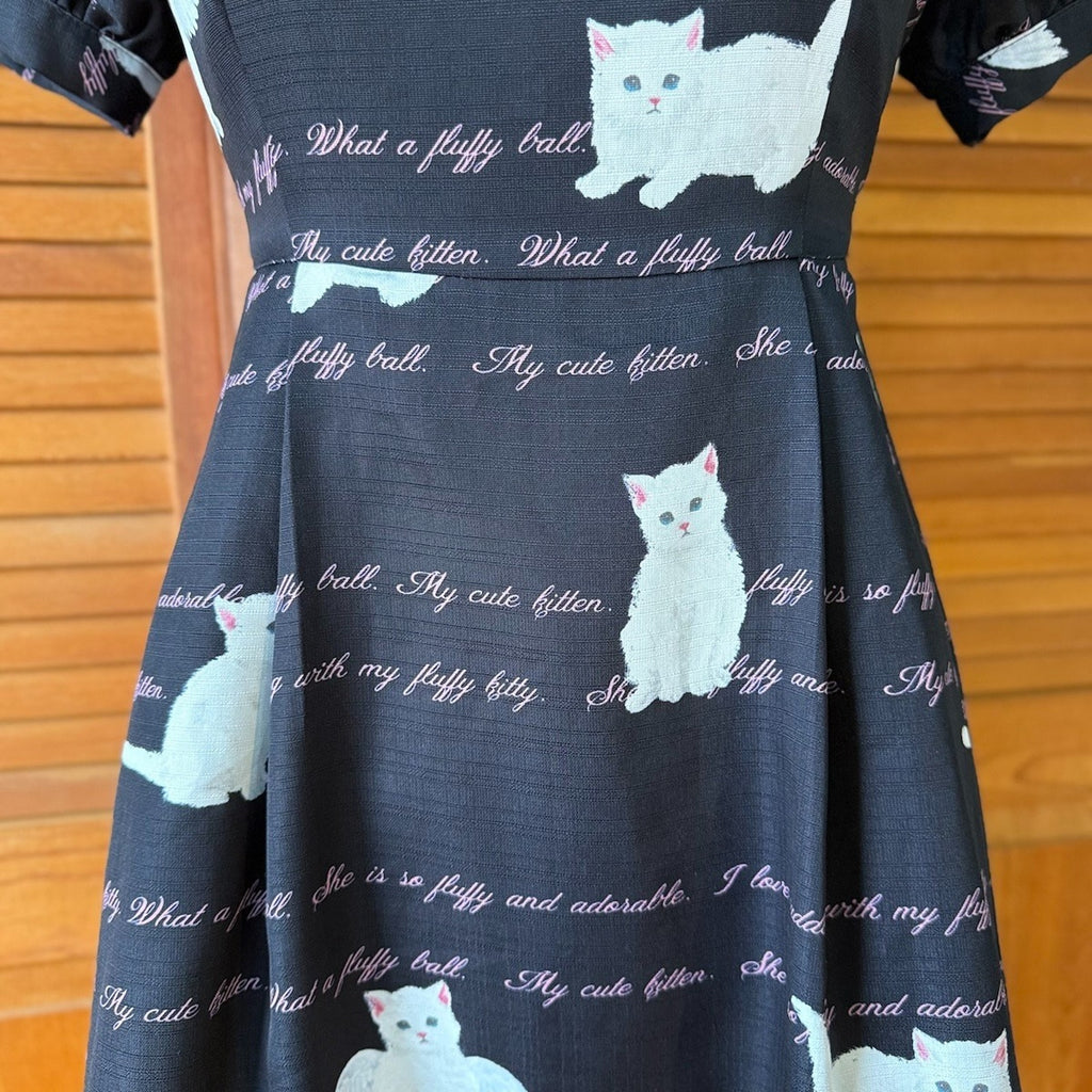 J-Fashion Ank Rouge Kawaii Gyaru Dollcore White Kitten Angel Black Dress S-M