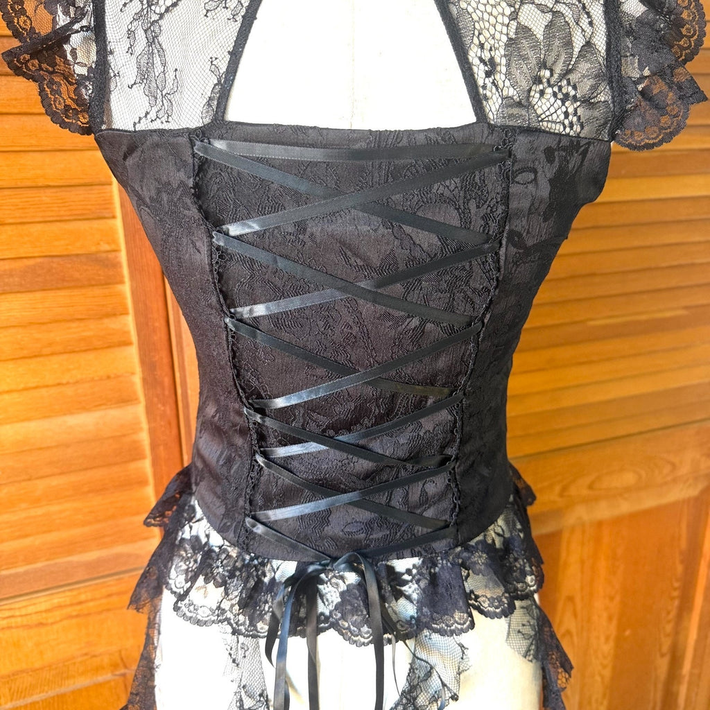 Dark In Love Gothic Victorian Dark Fairycore Baroque Lace Jabot Bustier Top