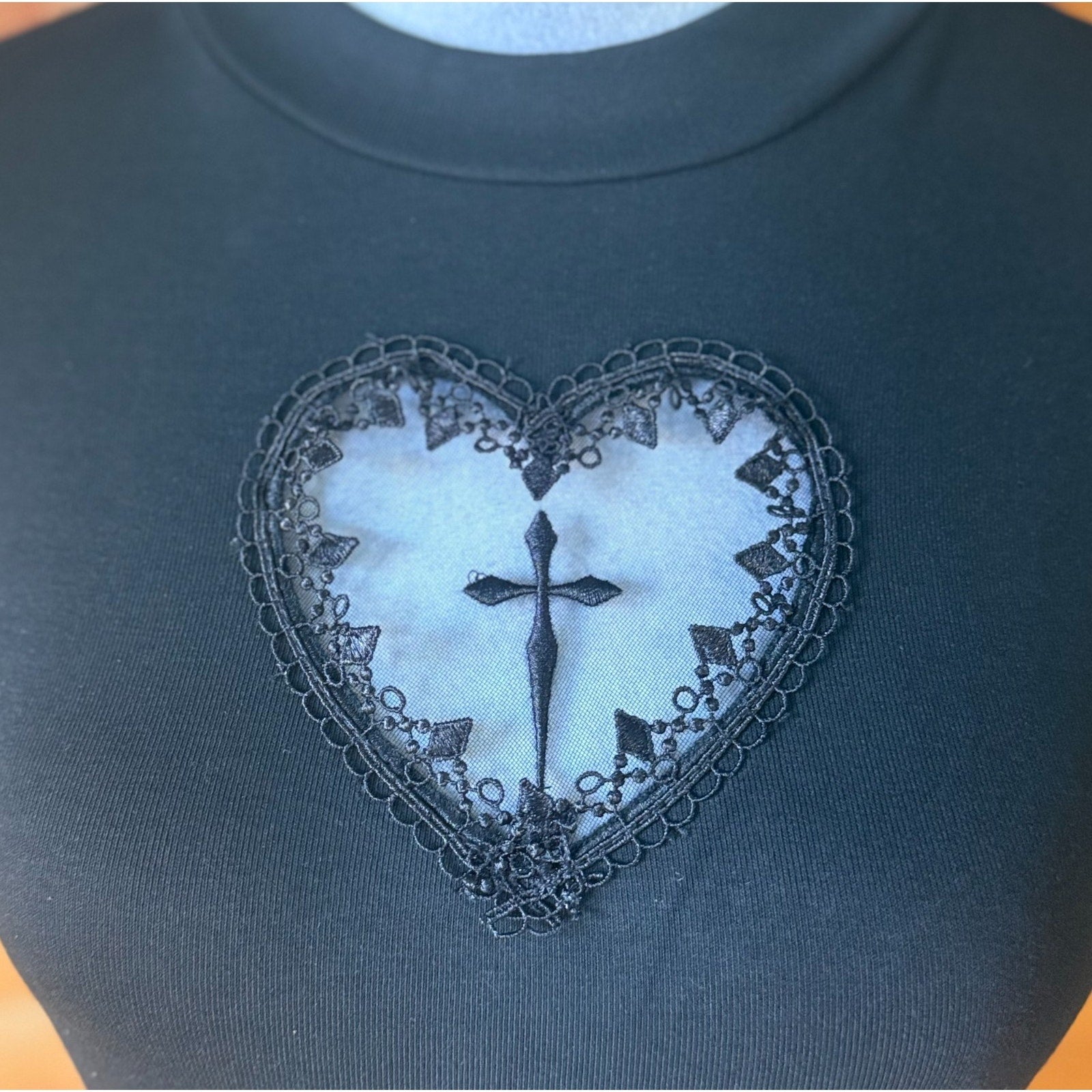 Gothic Lolita EGL Punk Victorian Heart & Cross Black Short Sleeve Tee Top