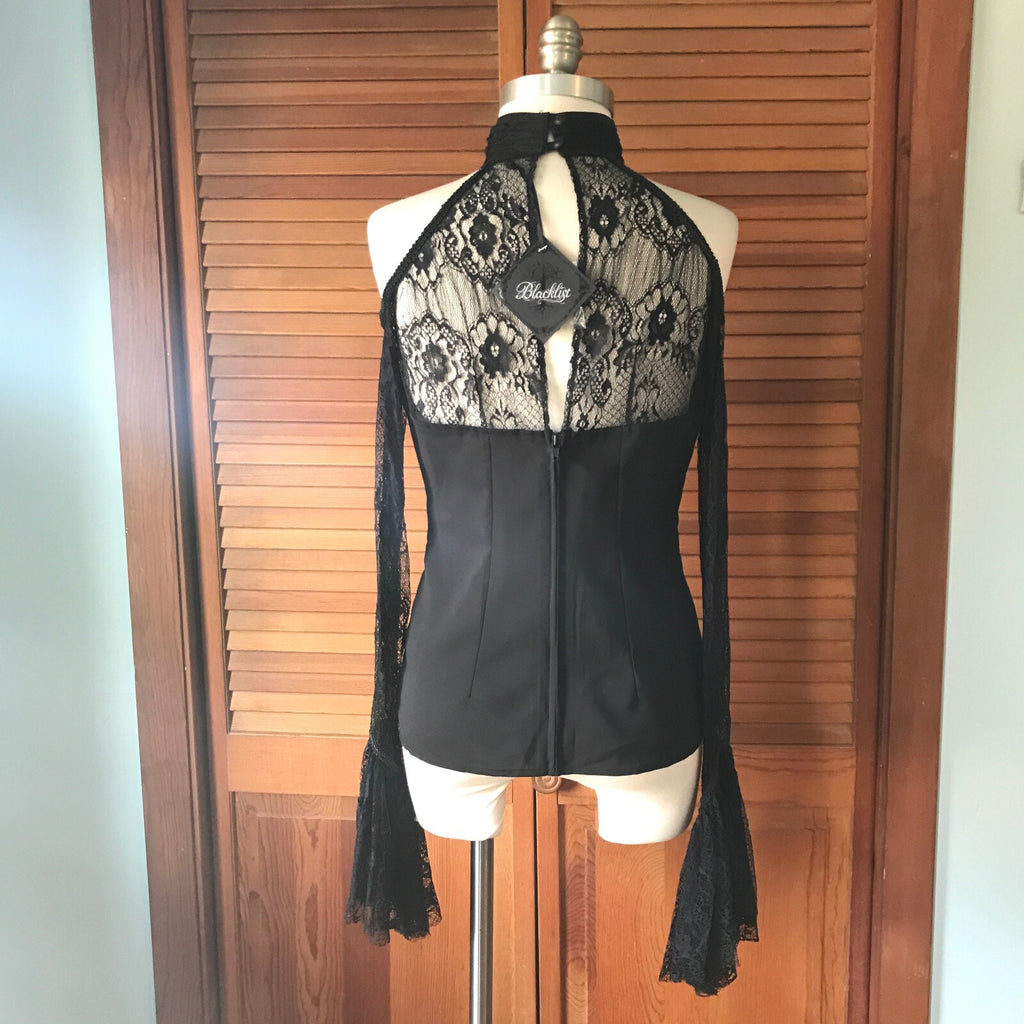 Vintage Lip Service Gothic Lolita Victorian Chiffon & Lace Open Shoulder Top M