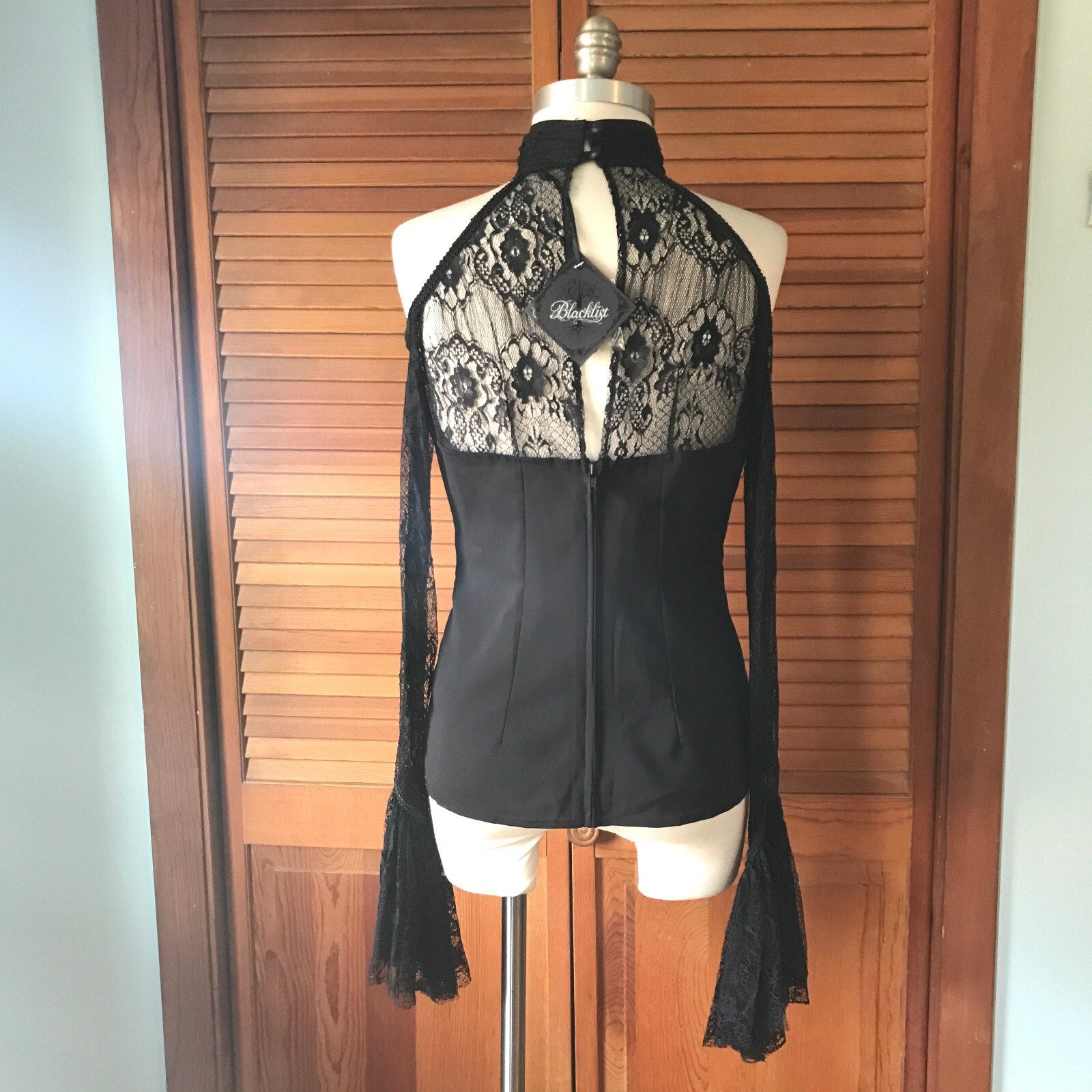 Vintage Lip Service Gothic Lolita Victorian Chiffon & Lace Open Shoulder Top M