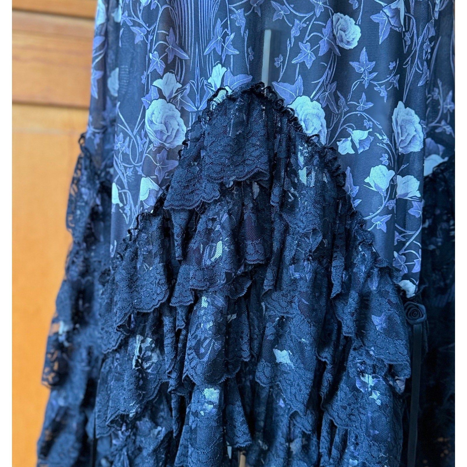 Dolls Kill Goth Victorian Fairy Funerary Roses Black Mesh Pixie Ruffle Skirt XS