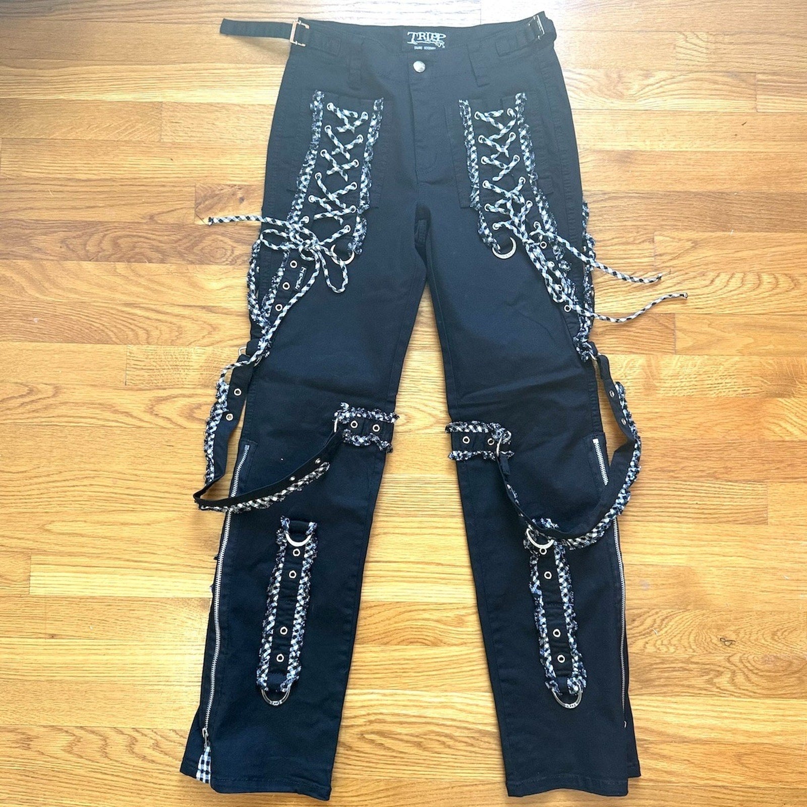 Tripp NYC Gothic Lolita EGL Punk Vkei Black White Lace Up Ruffle Pants