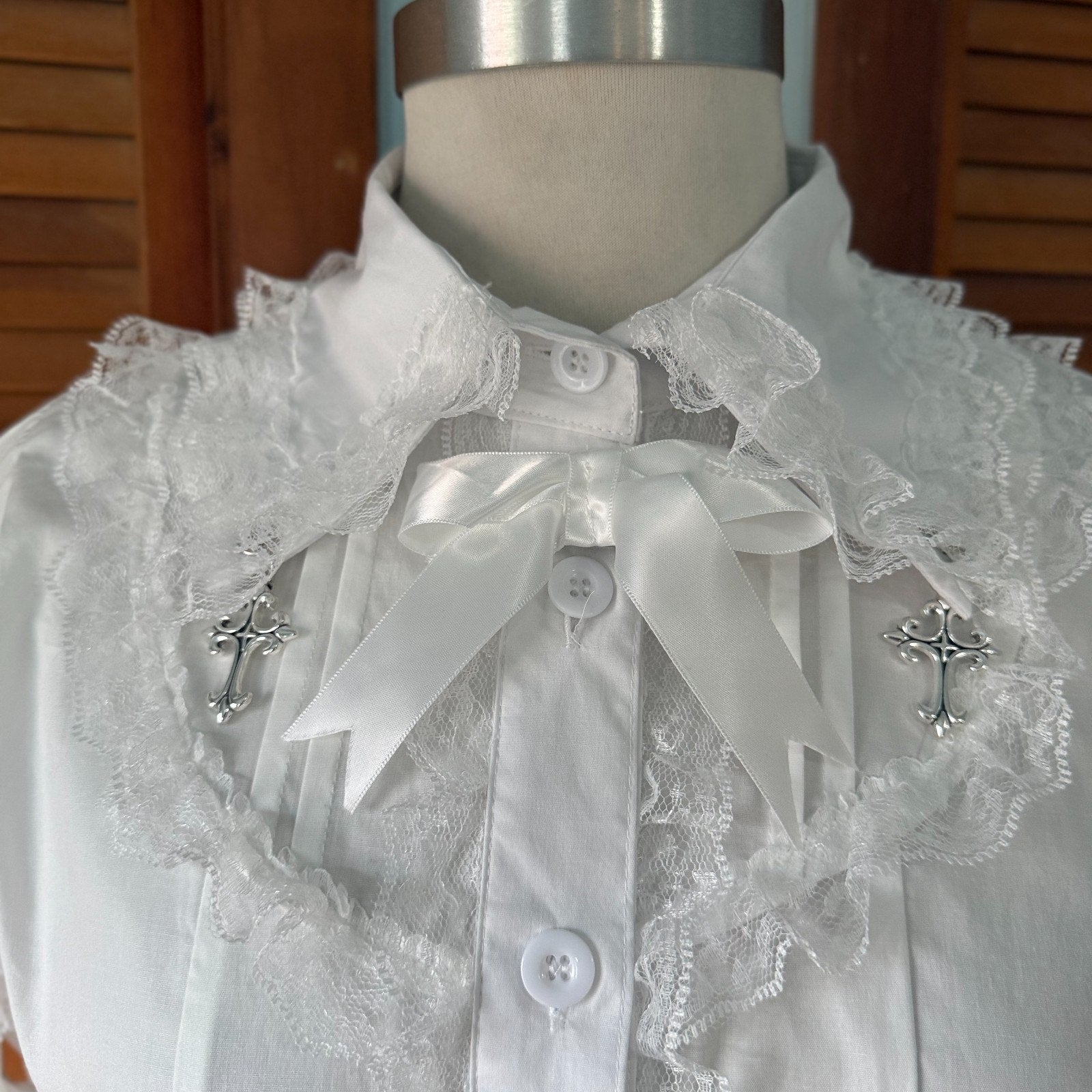 ACDC Rag Gothic Lolita EGL Aristocrat White Lace-Up Cross Transformer Shirt OS