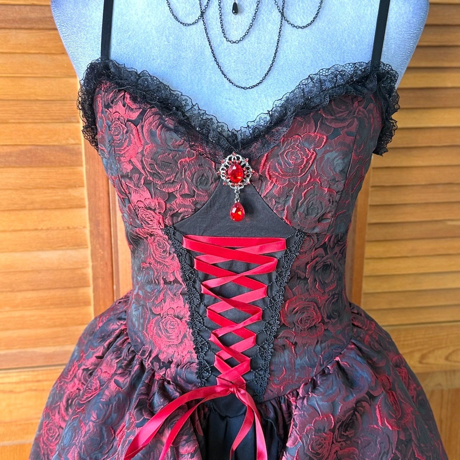 Gothic Victorian Vampire EGL Dark Fairycore Blood Roses Mini Dress + Petticoat