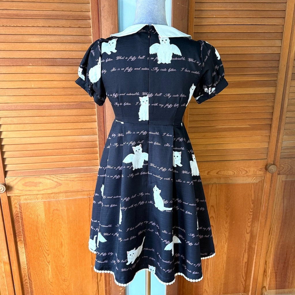 J-Fashion Ank Rouge Kawaii Gyaru Dollcore White Kitten Angel Black Dress S-M