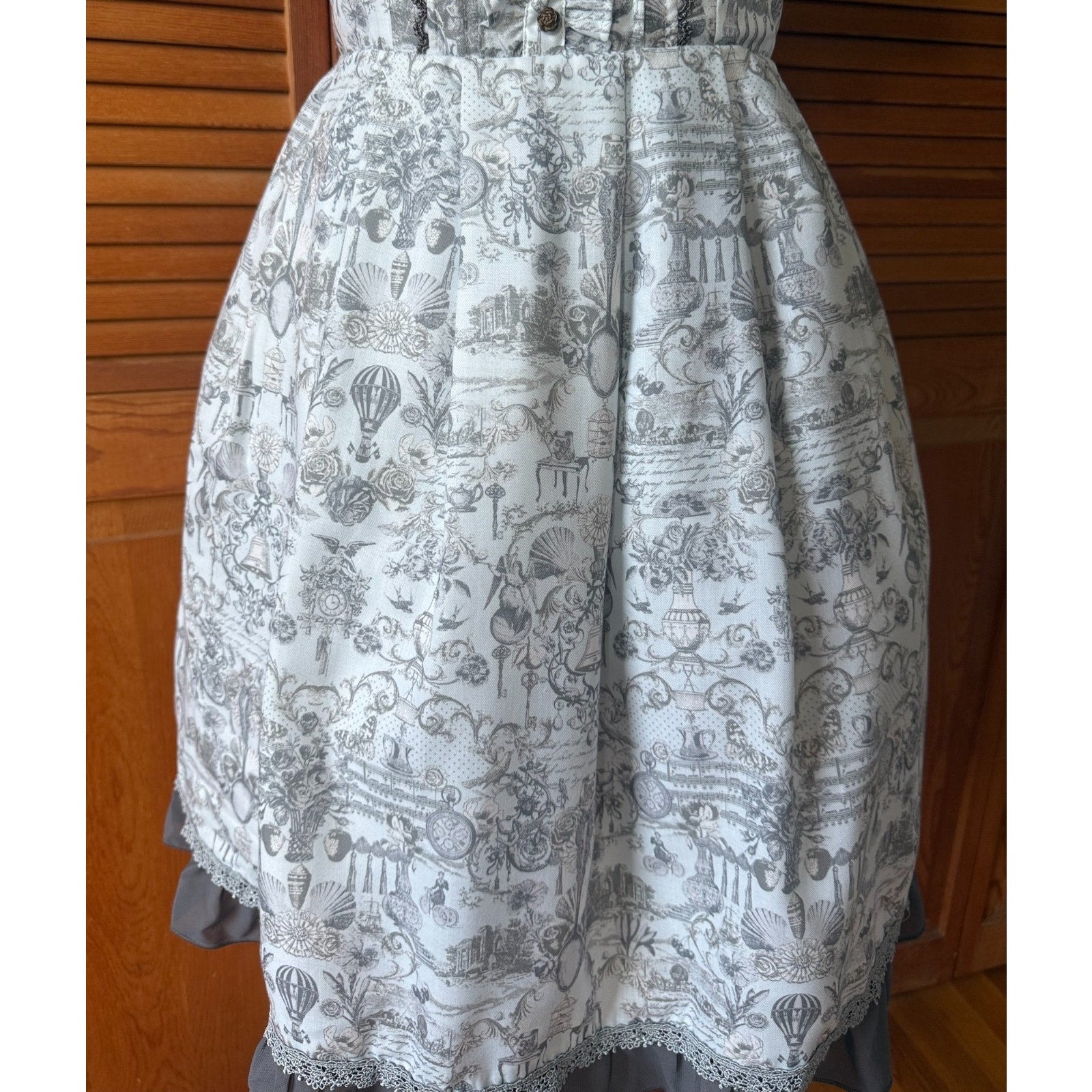 Axes Femme EGL J-fashion Kawaii Gyaru Victorian Print Steampunk Gray Dress M