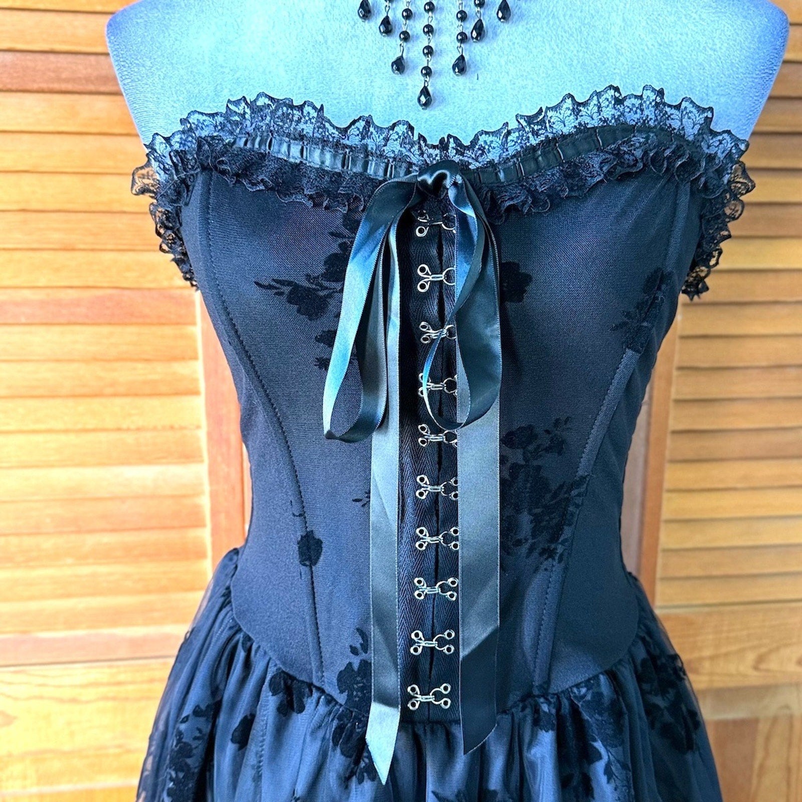 Gothic Victorian Vkei Dark Fairycore The Fairest Fairy Black Lace Over Dress