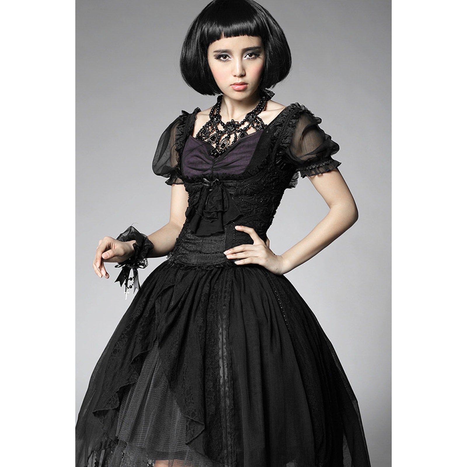 Gothic Lolita Victorian Aristocrat Black Beaded Underbust Bodice Top XXL