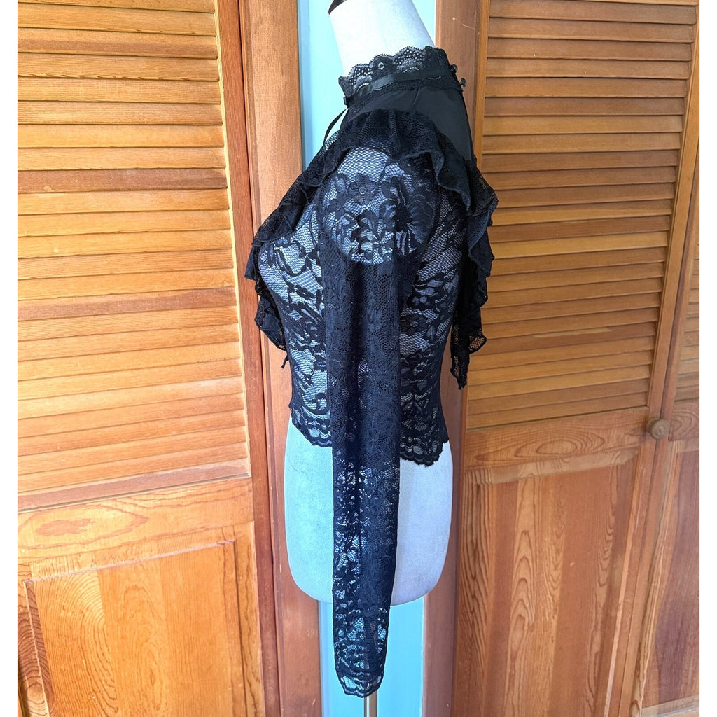 Dolls Kill Garden Goth Gothic Victorian Rose Thorn Black Lace Ruffle Top