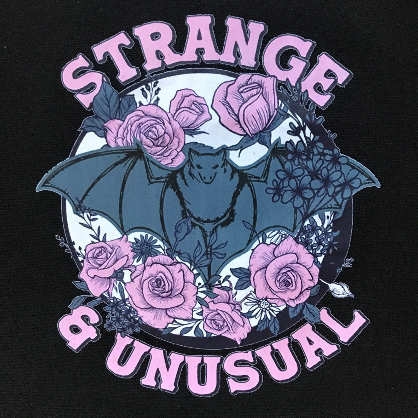 Gothic Lolita EGL Punk Pink & Black Strange & Unusual Bat & Roses Tote Bag