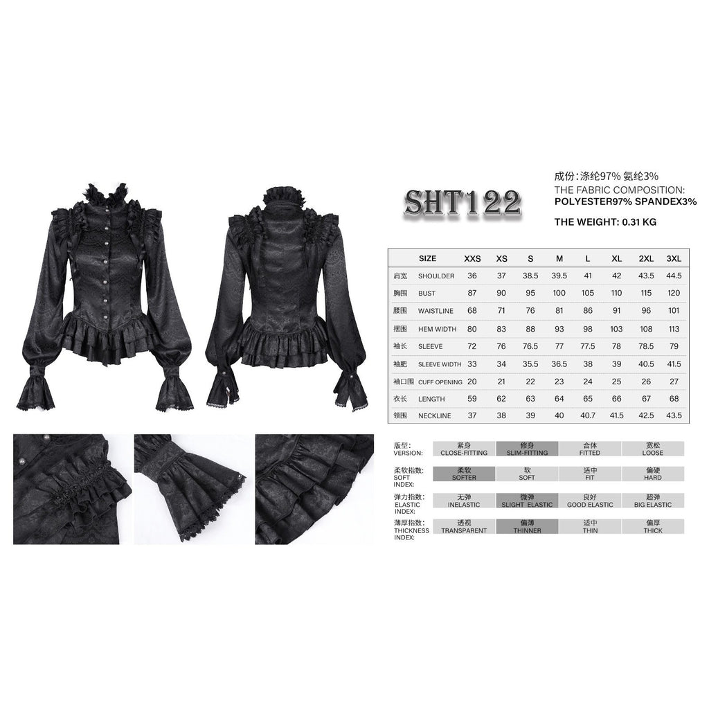 Devil Fashion Gothic Victorian Aristocrat Vkei Ruffle Shoulder Shirt Top