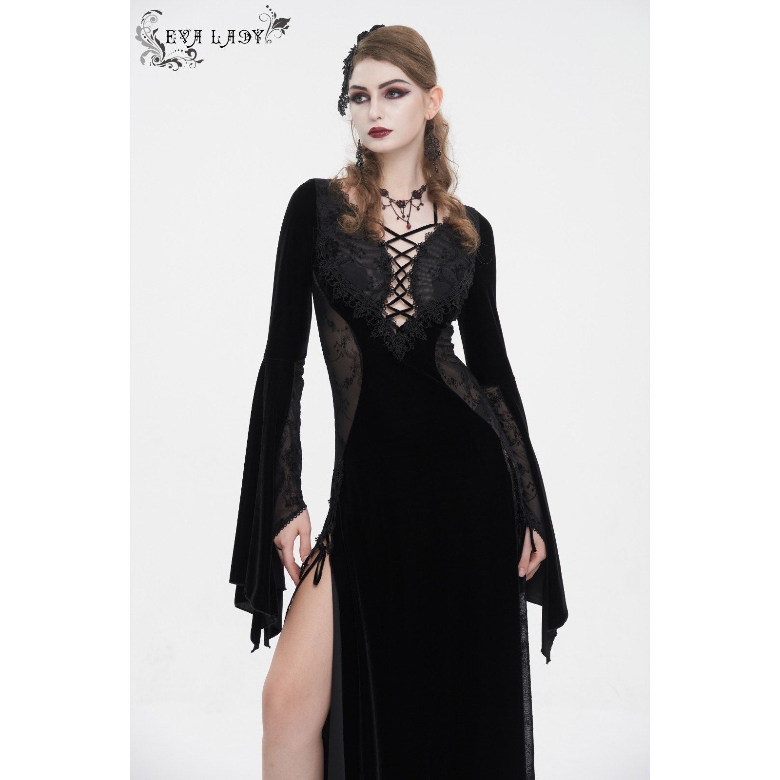Devil Fashion Gothic Victorian Vampire "Velvet Maiden" Lace Long Gown Dress