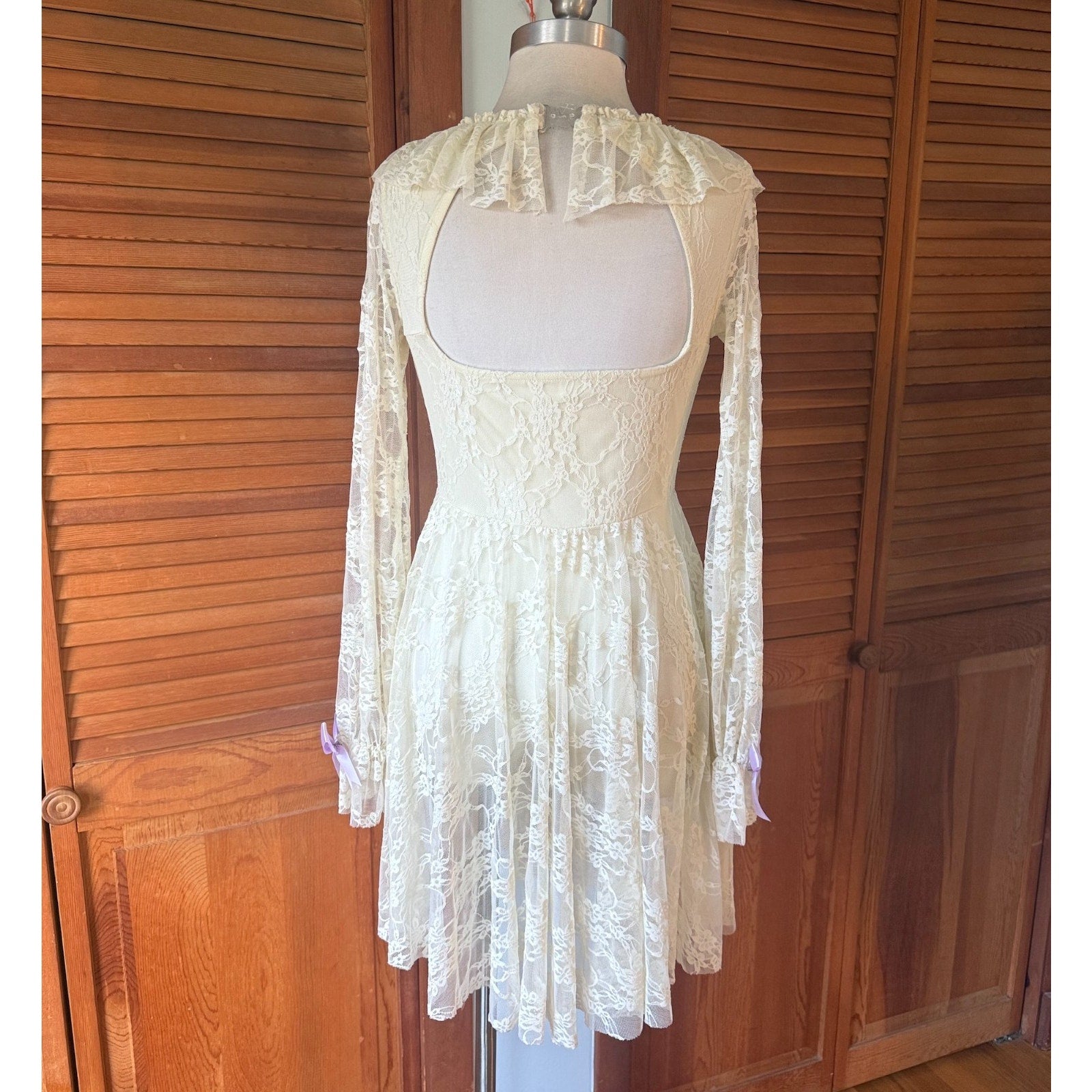Lolita Kawaii EGL Dollcore Ballet Cottage Ivory Lace Ruffle Dress w/ Bows M