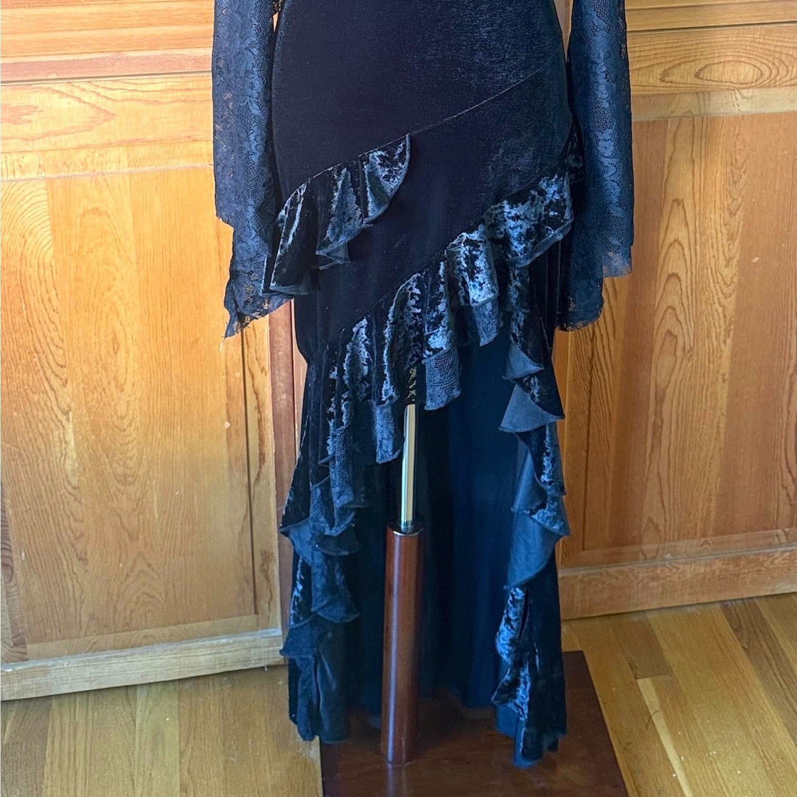 Gothic Victorian Vampire Doomsday Queen Black Velvet & Lace Asymmetrical Dress