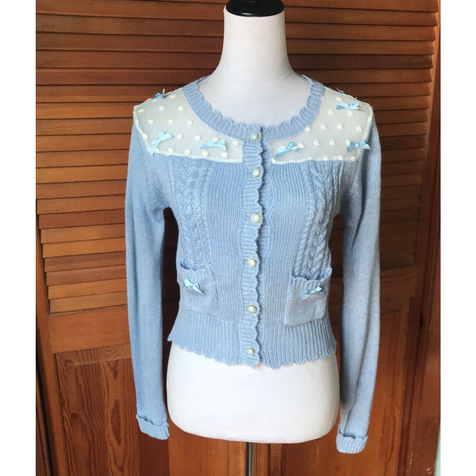 Lolita Victorian Kawaii J-fashion Blue & White Cardigan Sweater S