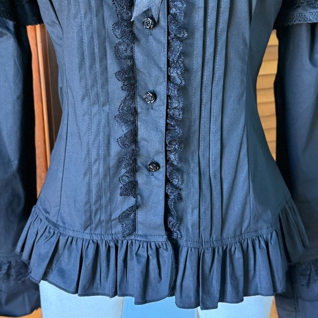 ACDC Rag Gothic Lolita EGL Aristocrat Black Bow Ruffle Transformer Shirt M