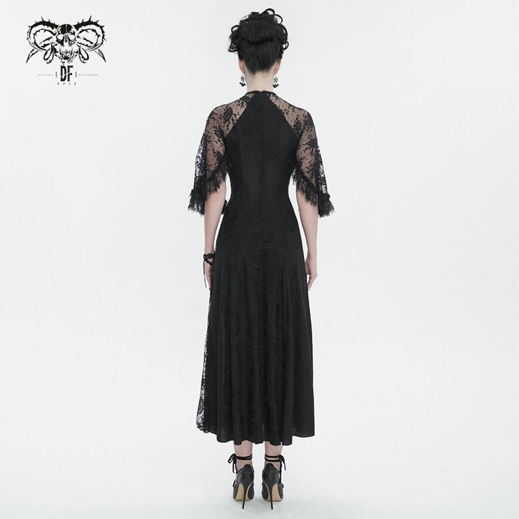 Devil Fashion Gothic Victorian 1930s 'Birds of a Feather' Lace Maxi Gown Dress