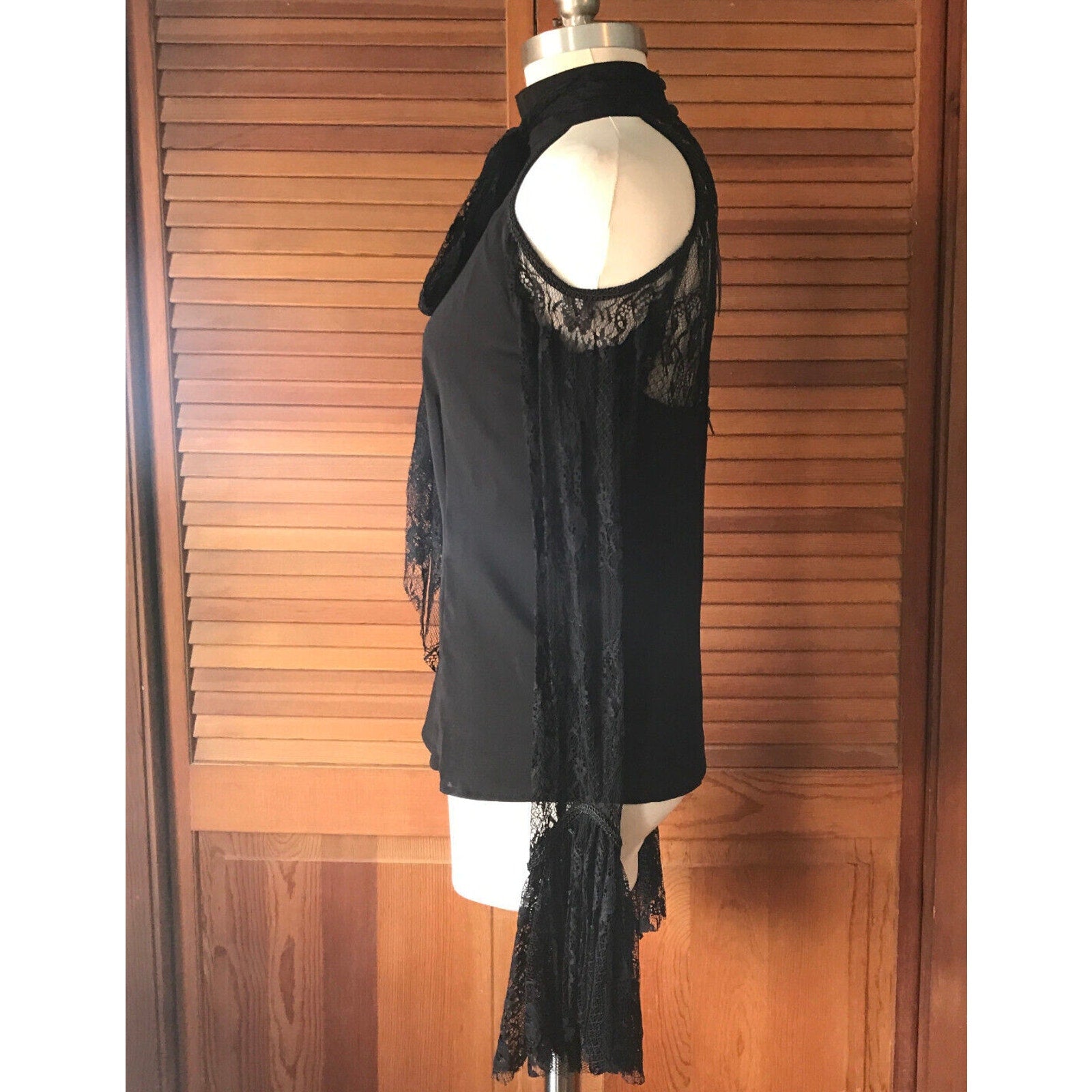 Vintage Lip Service Gothic Lolita Victorian Chiffon & Lace Open Shoulder Top M