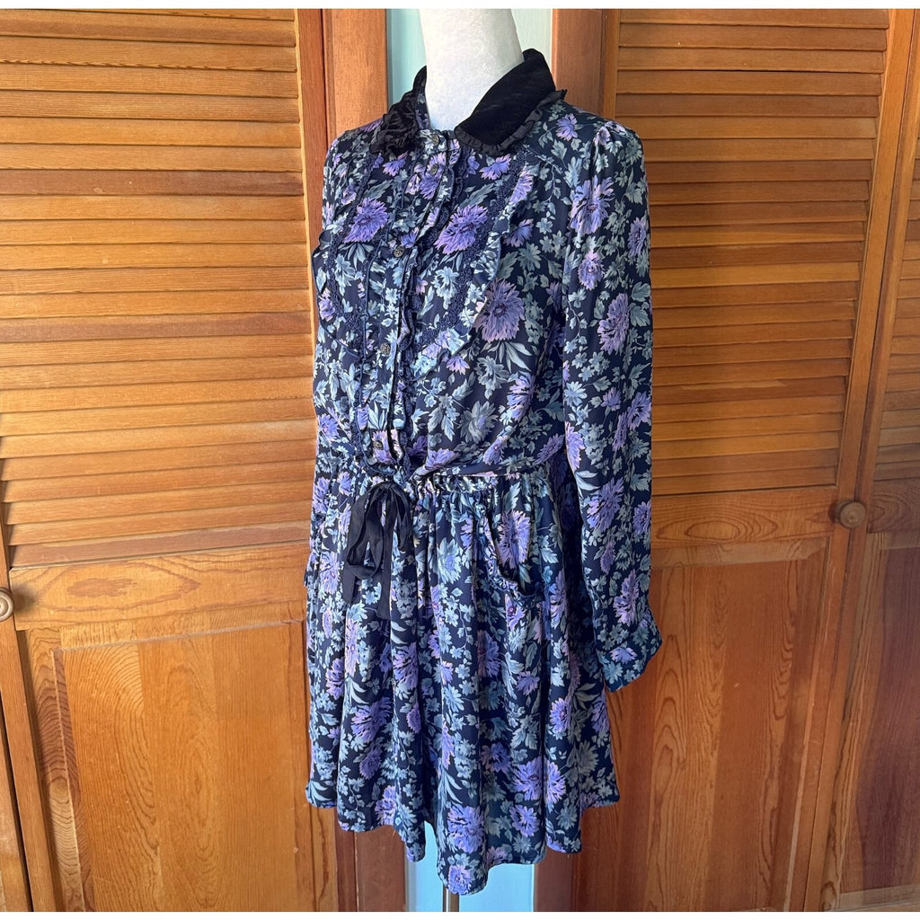 Axes Femme Kawaii Midnight Chrysanthemum Jirai Purple Black Dress M-L