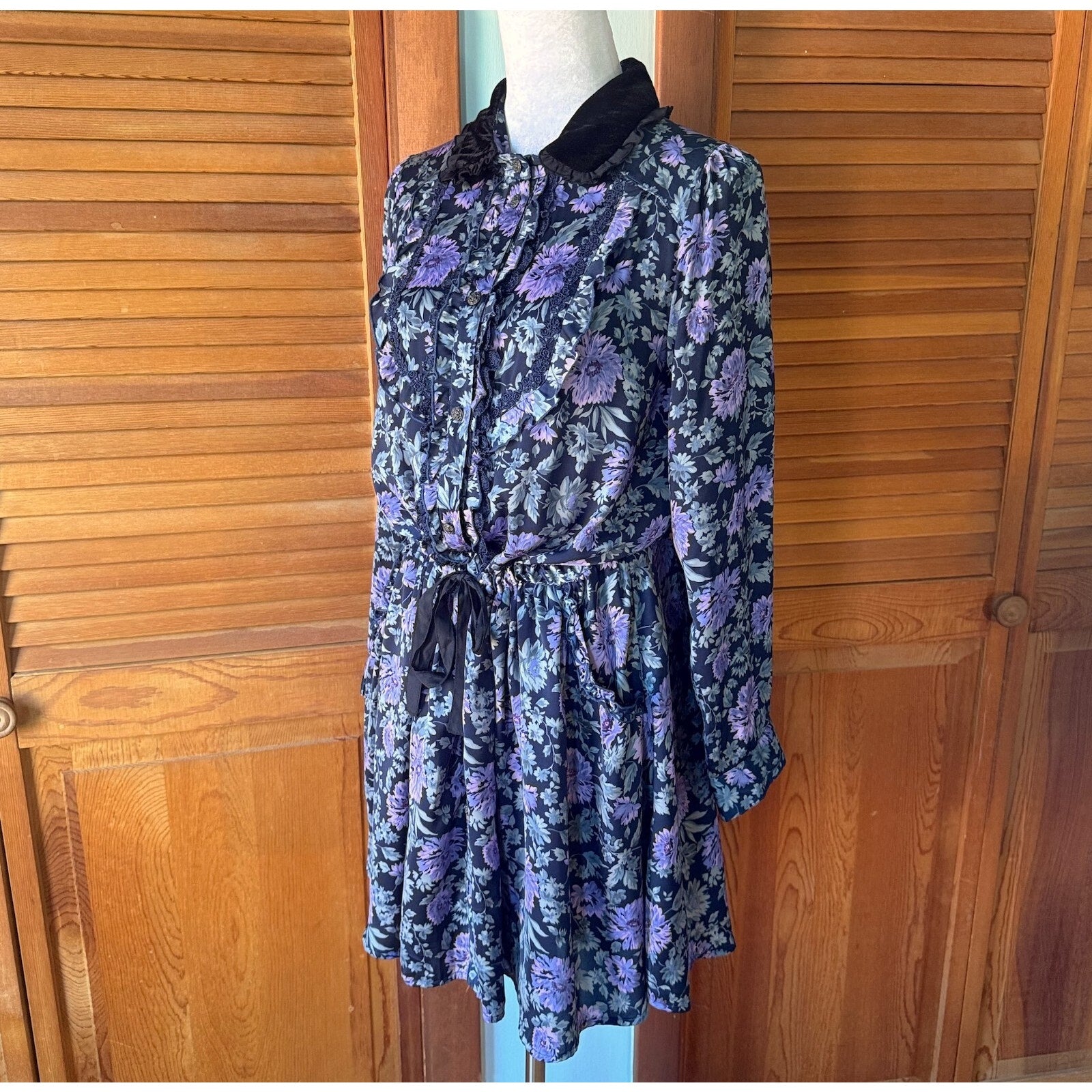 Axes Femme Kawaii Midnight Chrysanthemum Jirai Purple Black Dress M-L
