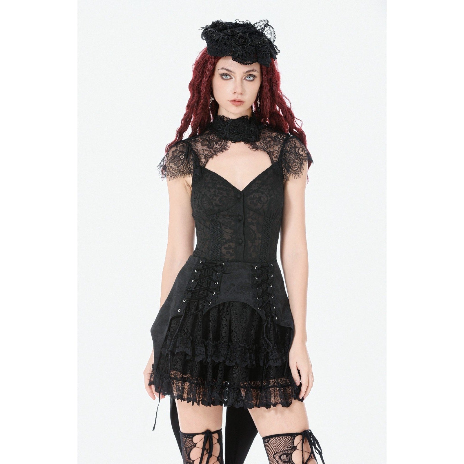 Dark in Love Gothic Victorian Vampire Black Brocade & Lace Swallow Tail Skirt