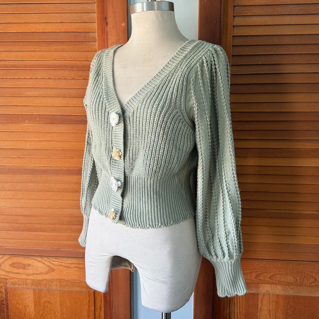 Liz Lisa J-Fashion Jirai Kei Himekaji Fairycore Green Flower Button Sweater Top