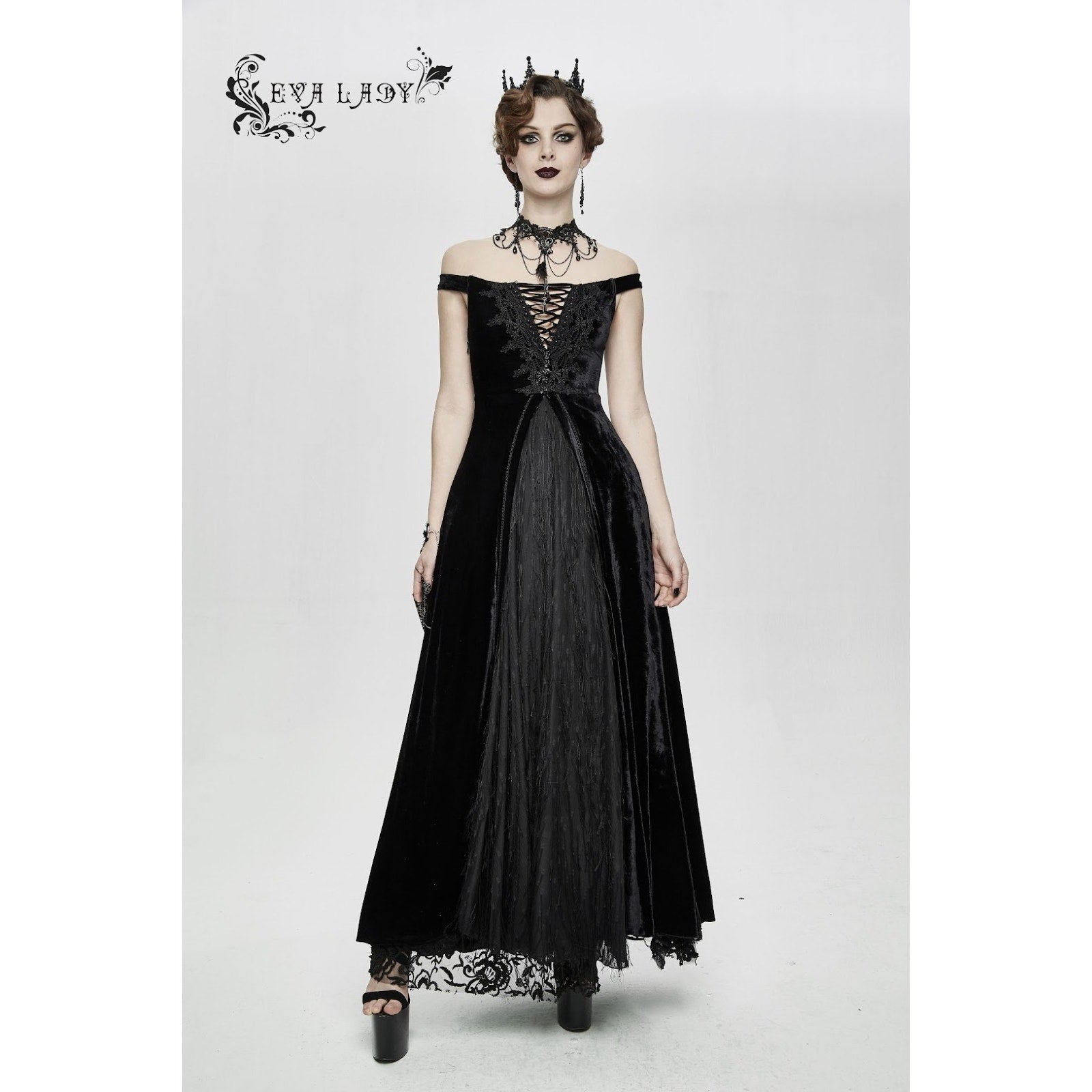 Devil Fashion Gothic Victorian Vampire Vkei Black Velvet "Ricchi" Dress L-2XL