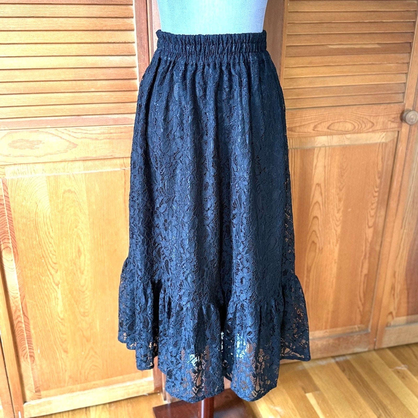 Axes Femme J-fashion Gyaru Himekaji Goth EGL Dollcore Black Lace Midi Skirt S-M