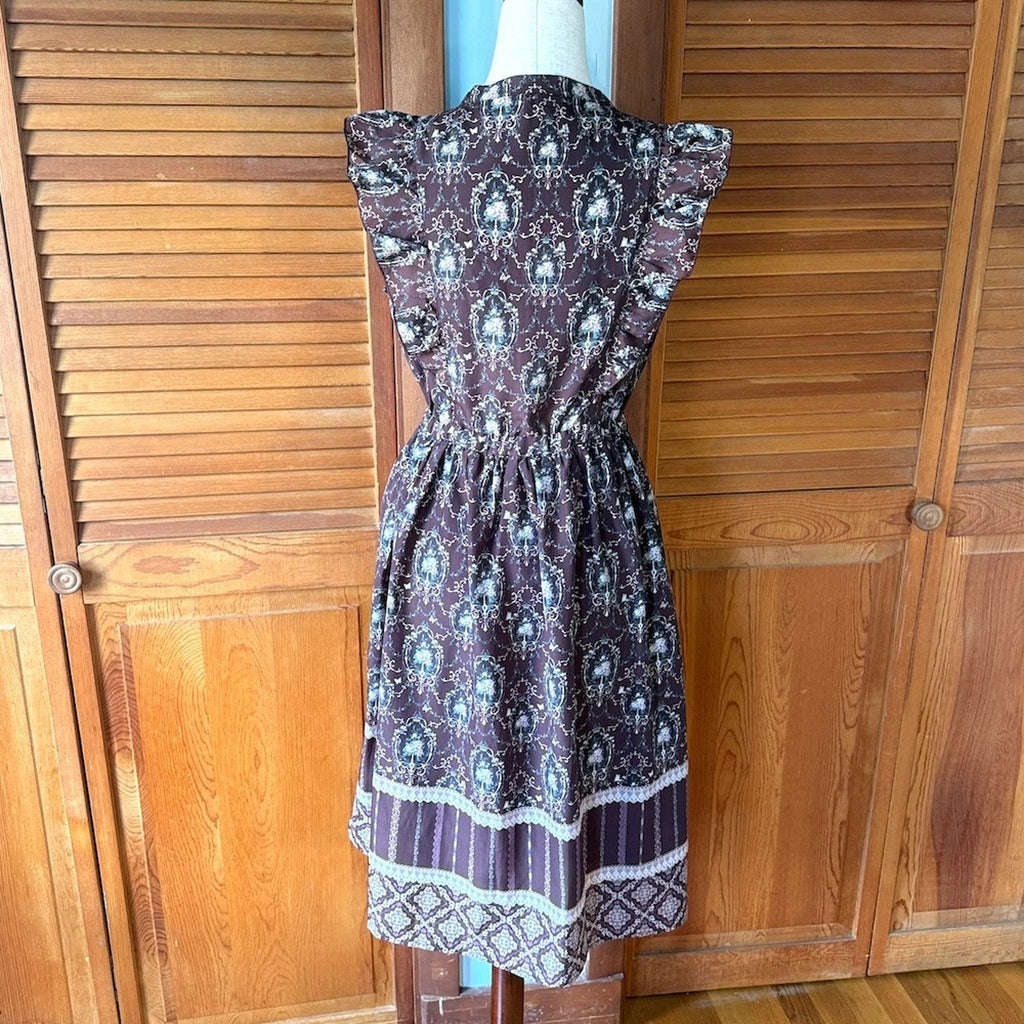 J-Fashion Axes Femme Gyaru Himekaji Brown Rose Ruffle Summer Dress M