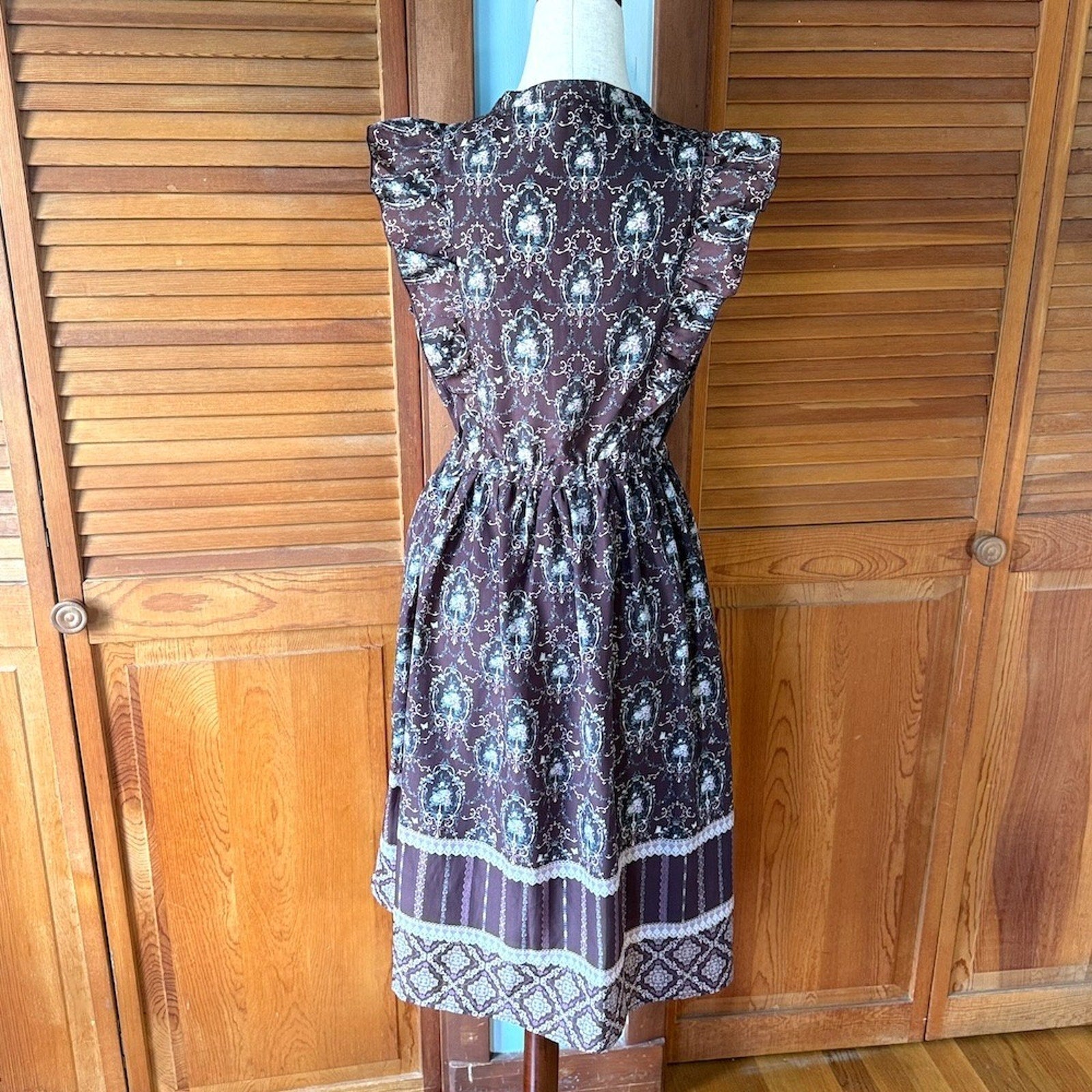 J-Fashion Axes Femme Gyaru Himekaji Brown Rose Ruffle Summer Dress M