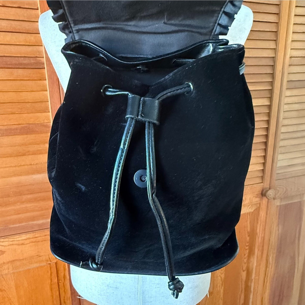 Gothic Victorian Witchy Black Velvet Embroidered Mini Backpack Bucket Purse Bag