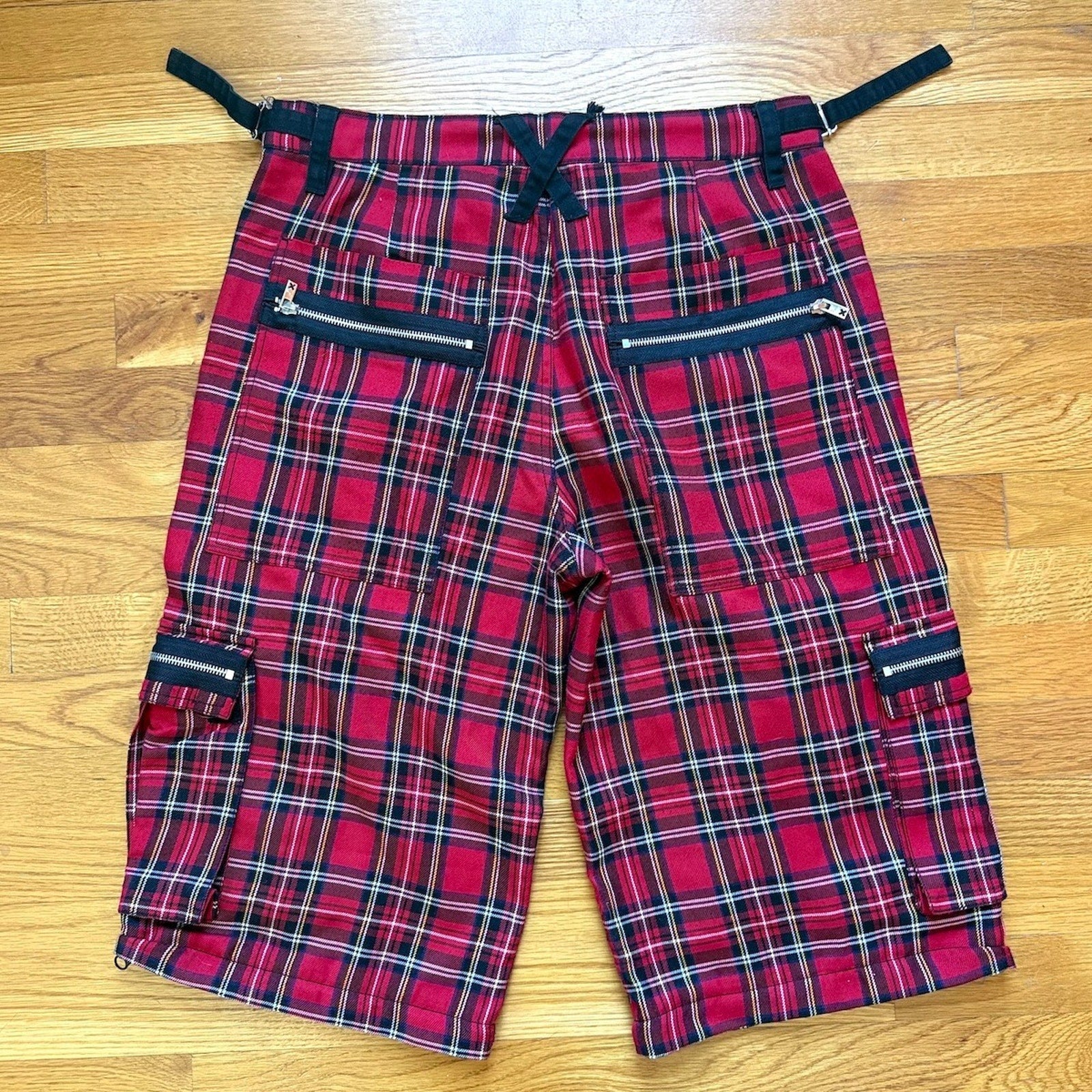 Vintage Tripp NYC Punk Goth Y2K Red Plaid Bondage Transformer Pants Shorts M