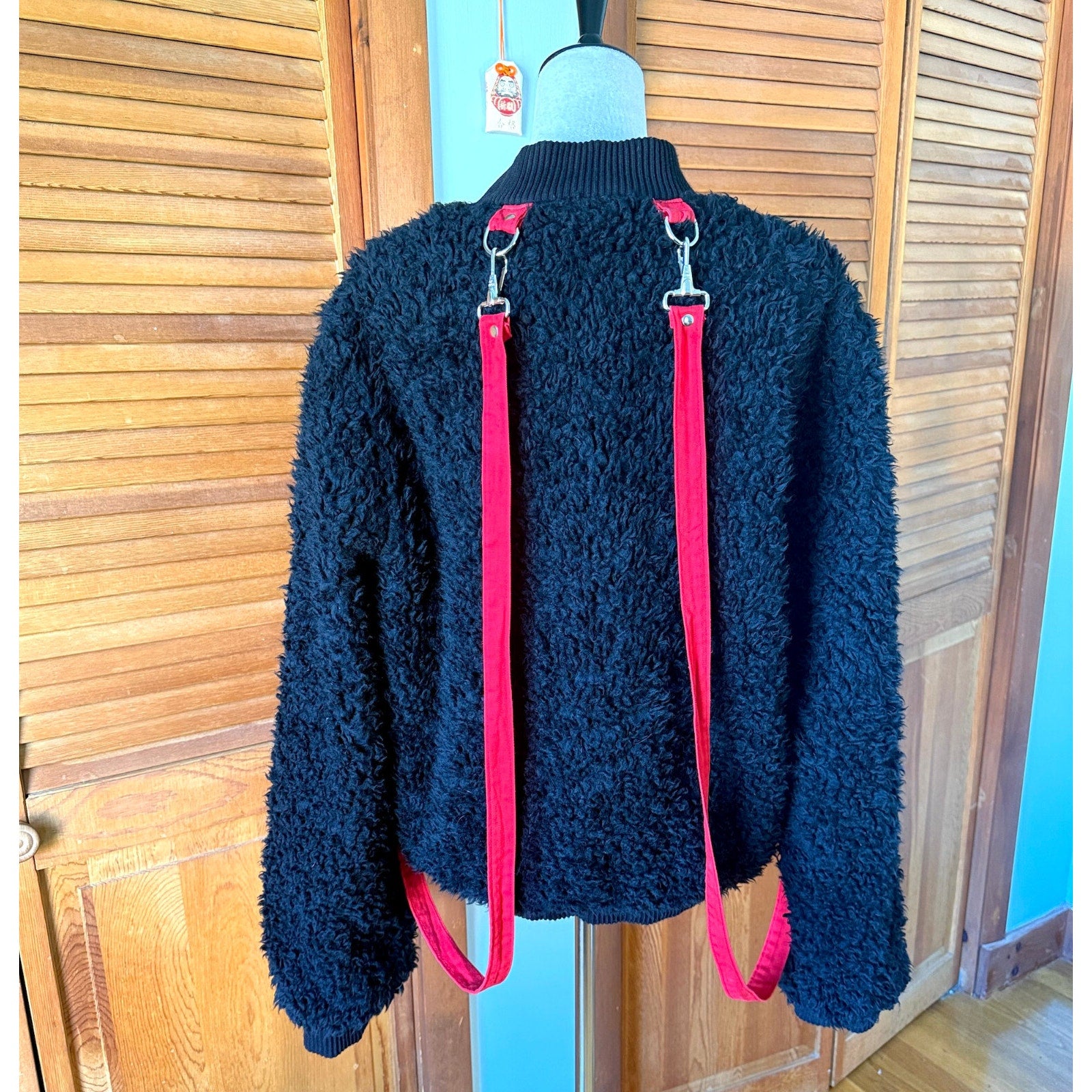 Vintage Lip Service Punk Goth Y2K Black Faux Fur Bondage Bomber Jacket L