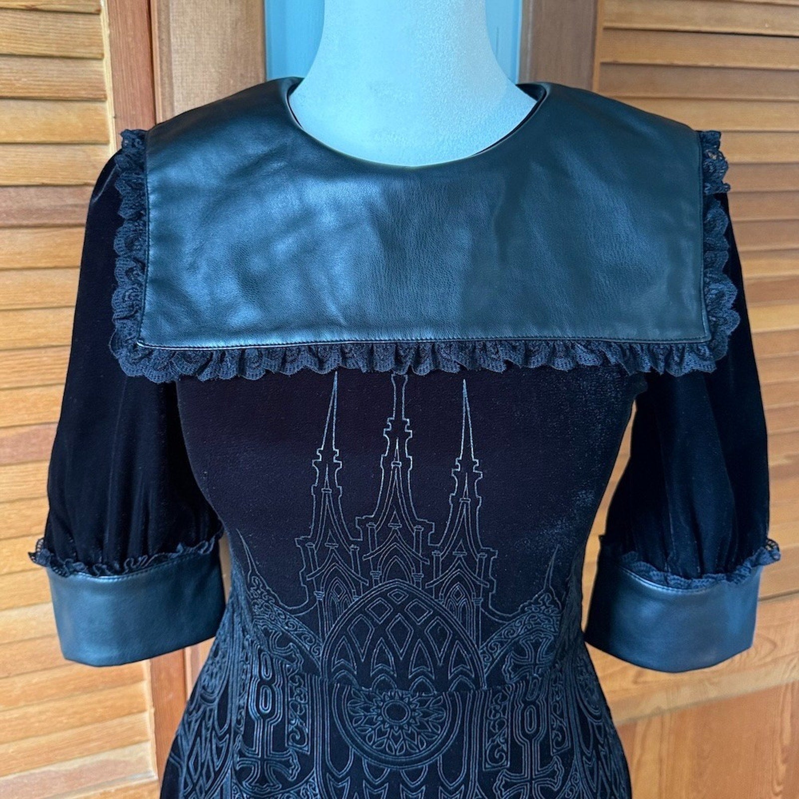 Killstar Gothic Victorian Black Velvet Faux Leather Collar Castle Dress XS