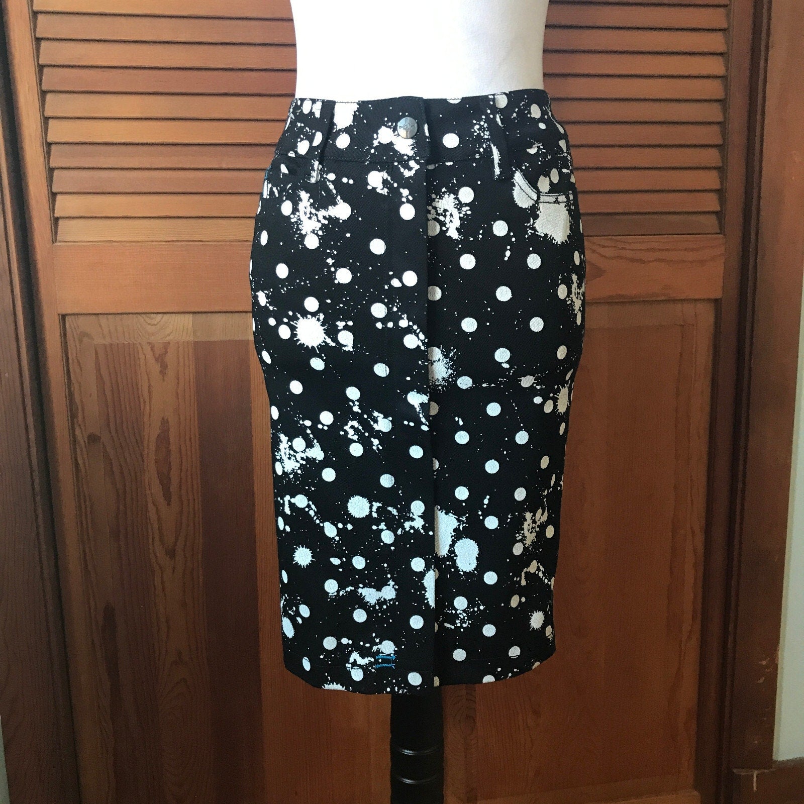 Vintage Lip Service Polka Splatz Punk Goth Pencil Knee Length Skirt XS