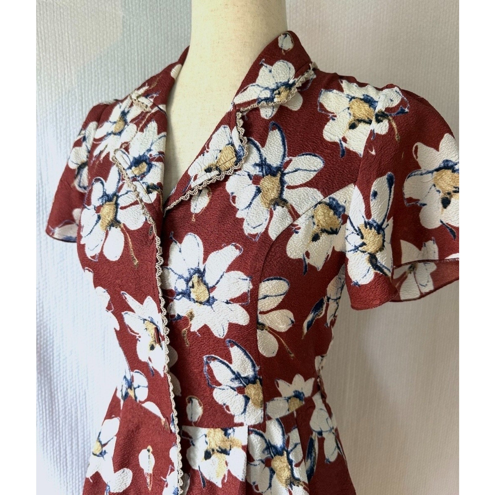 Axes Femme Lolita J-Fashion Jirai Gyaru Dollcore Burgundy Floral Dress M