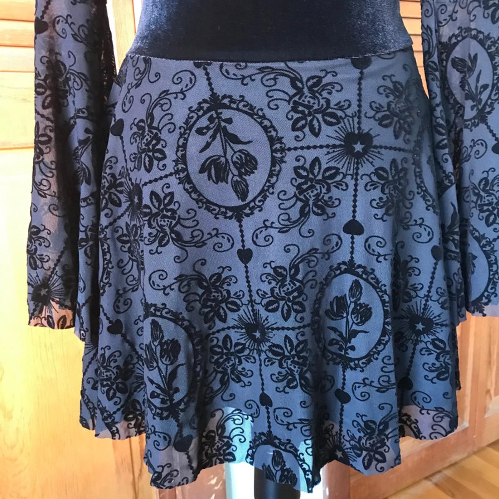 Gothic Victorian Shadow Garden Black Velvet & Lace Dress