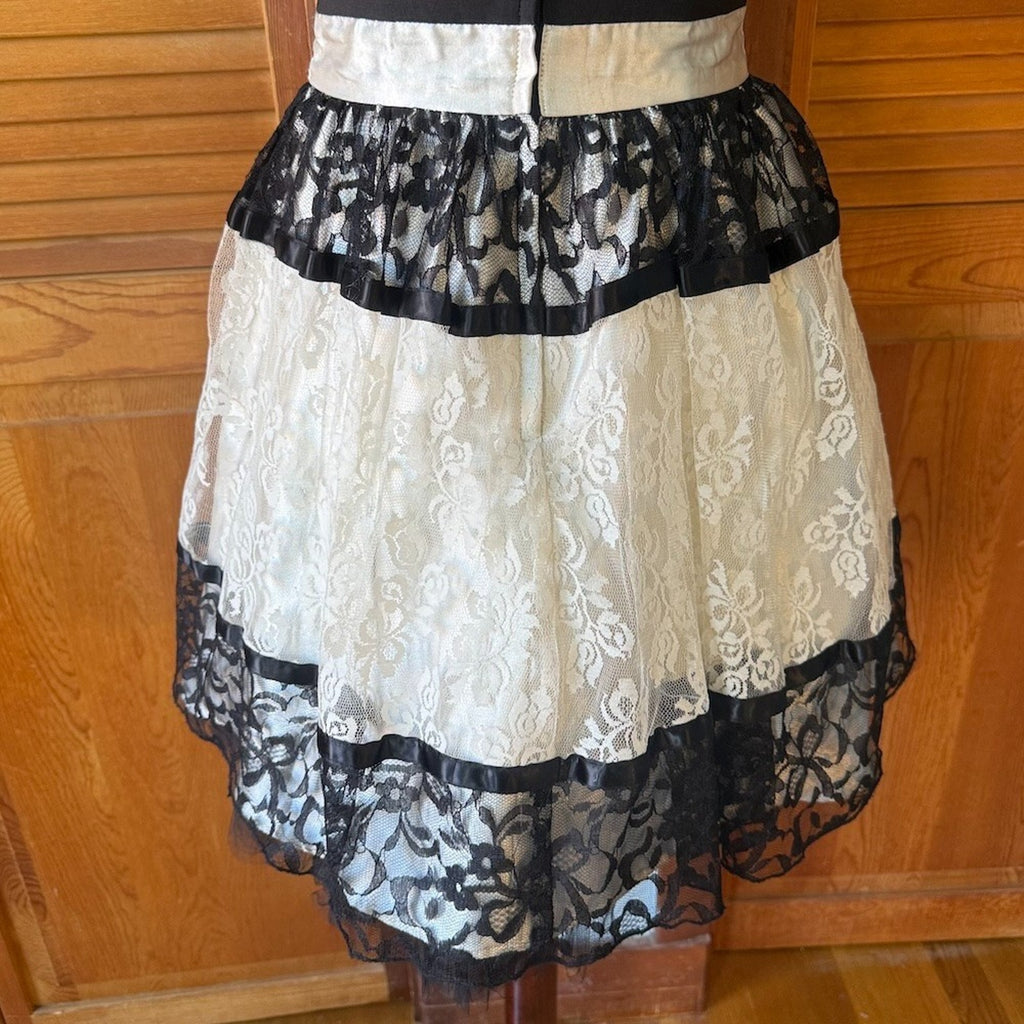Vintage Jessica McClintock Gunne Sax Retro Ivory Black Bow Strapless Dress S