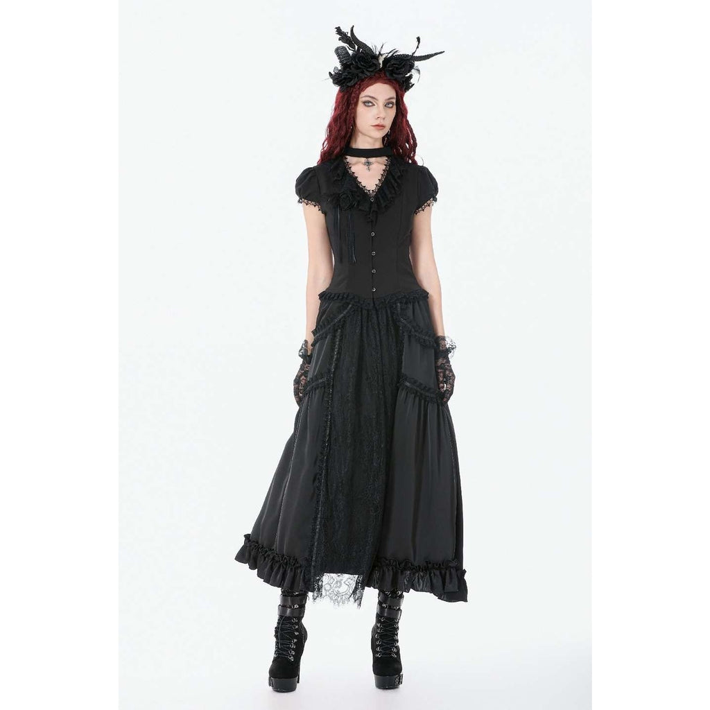 Dark in Love Gothic Victorian Vampire Vkei Black Lace & Ruffle Skirt M-XL