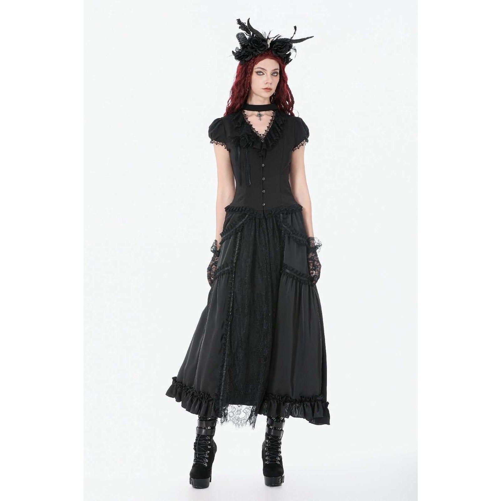 Dark in Love Gothic Victorian Vampire Vkei Black Lace & Ruffle Skirt M-XL