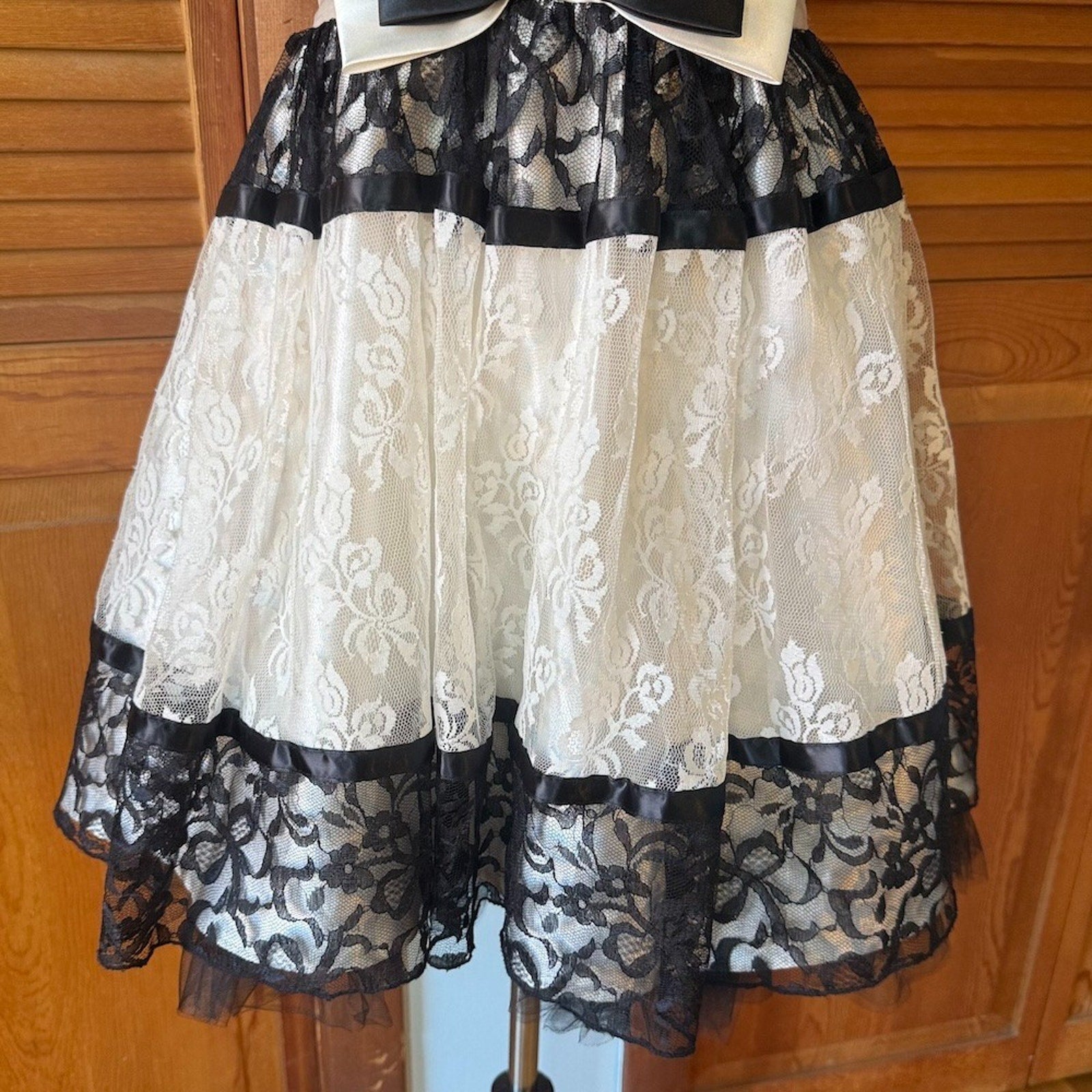 Vintage Jessica McClintock Gunne Sax Retro Ivory Black Bow Strapless Dress 11=M