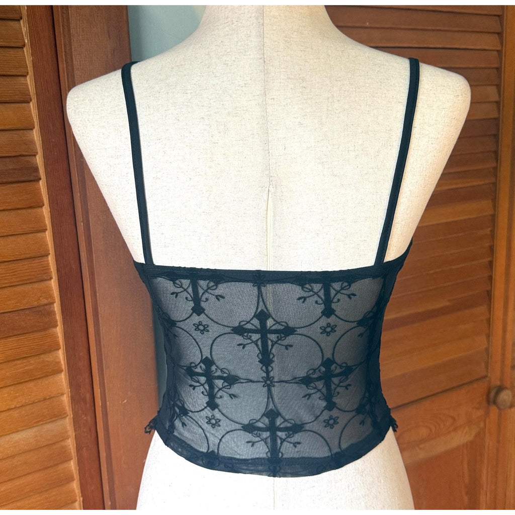 Gothic Lolita Victorian Vampire Vkei EGL Black Lace Cross & Chain Cami Top
