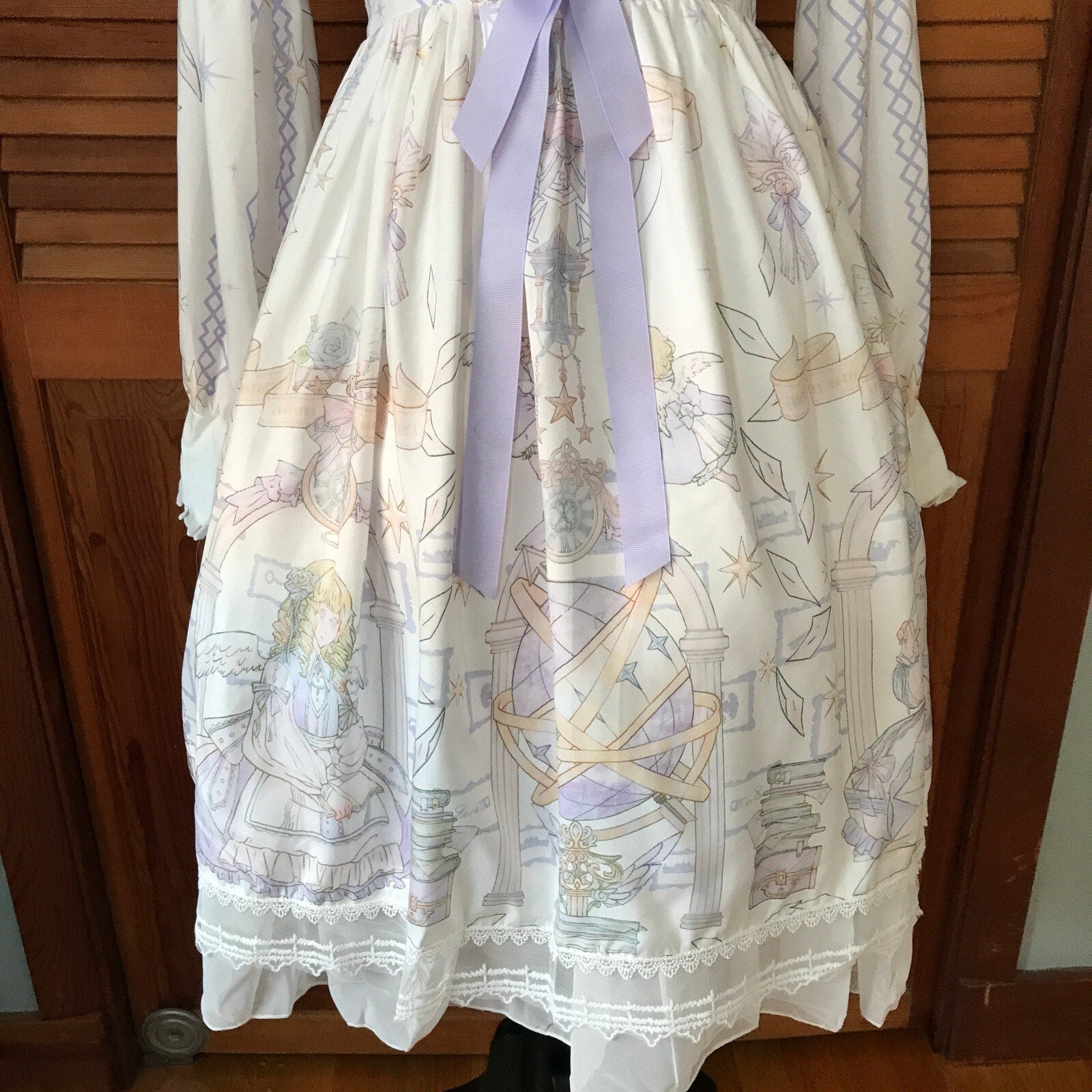 Lolita Kawaii Dolly White Lavender Angel Celestial Science Dress & Petticoat M