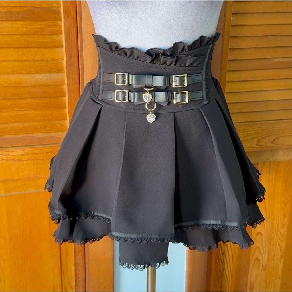 J-Fashion Jirai Kei Gyaru Harajuku Heart & Buckle Black Mini Skirt Skort
