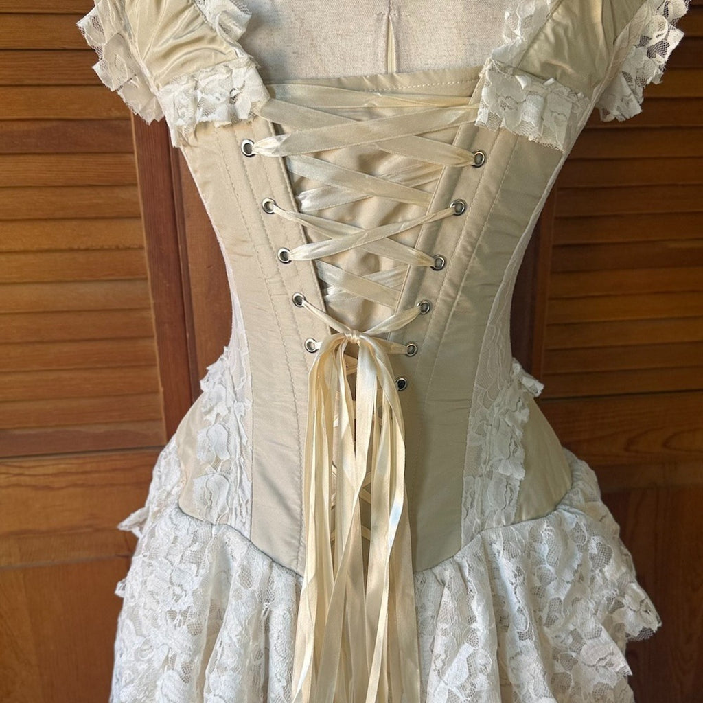 Burleska Gothic Victorian Renaissance Cream Taffeta Lace Corset Dress