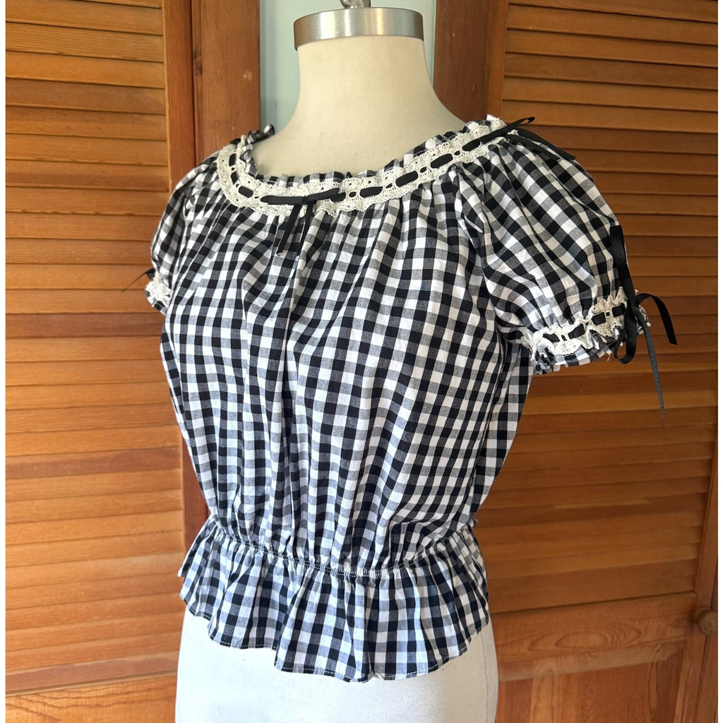 Ank Rouge Lolita EGL J-fashion Kawaii Jirai Gyaru Black White Checkered Top M-L