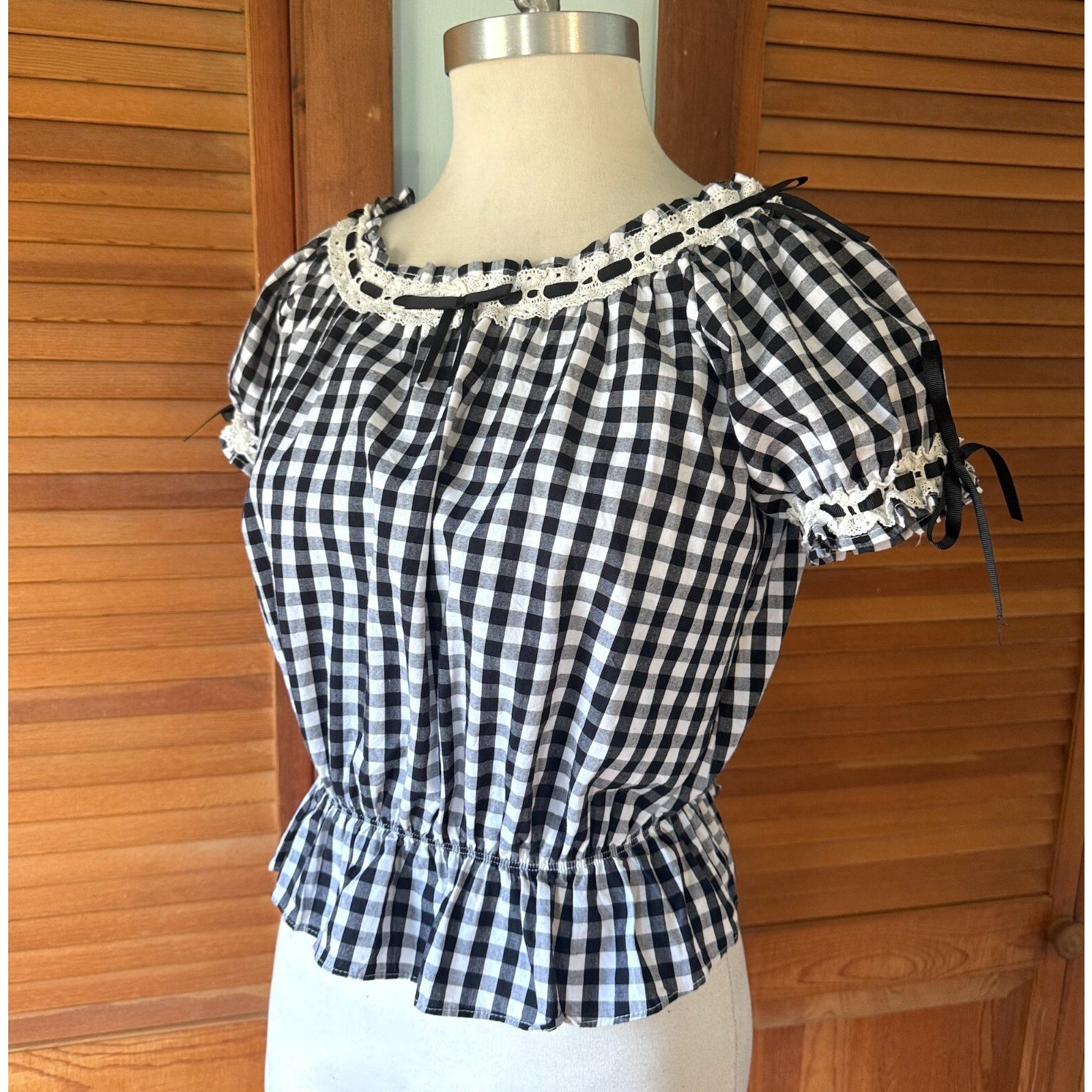 Ank Rouge Lolita EGL J-fashion Kawaii Jirai Gyaru Black White Checkered Top M-L