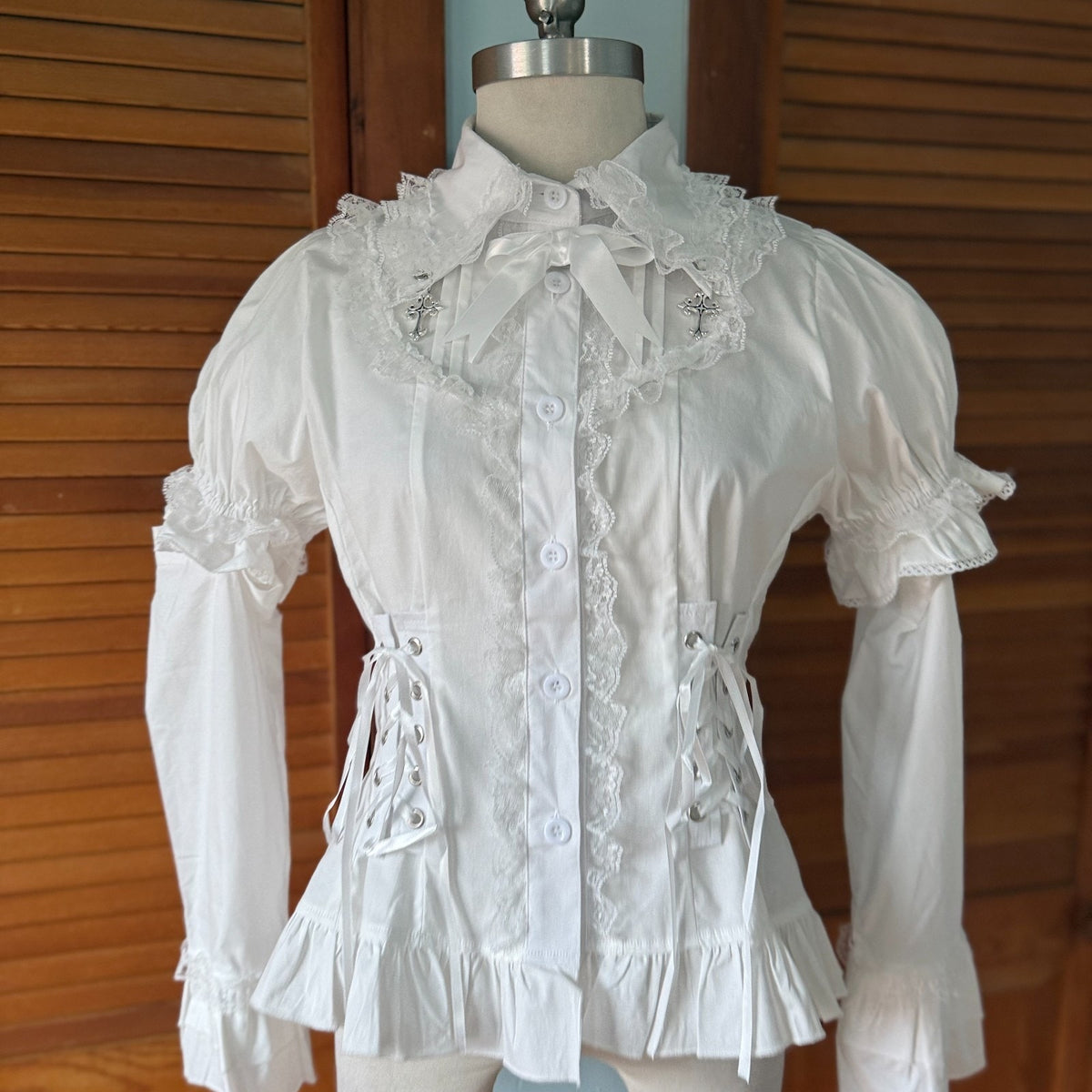 ACDC Rag Gothic Lolita EGL Aristocrat White Lace-Up Cross Transformer Shirt OS