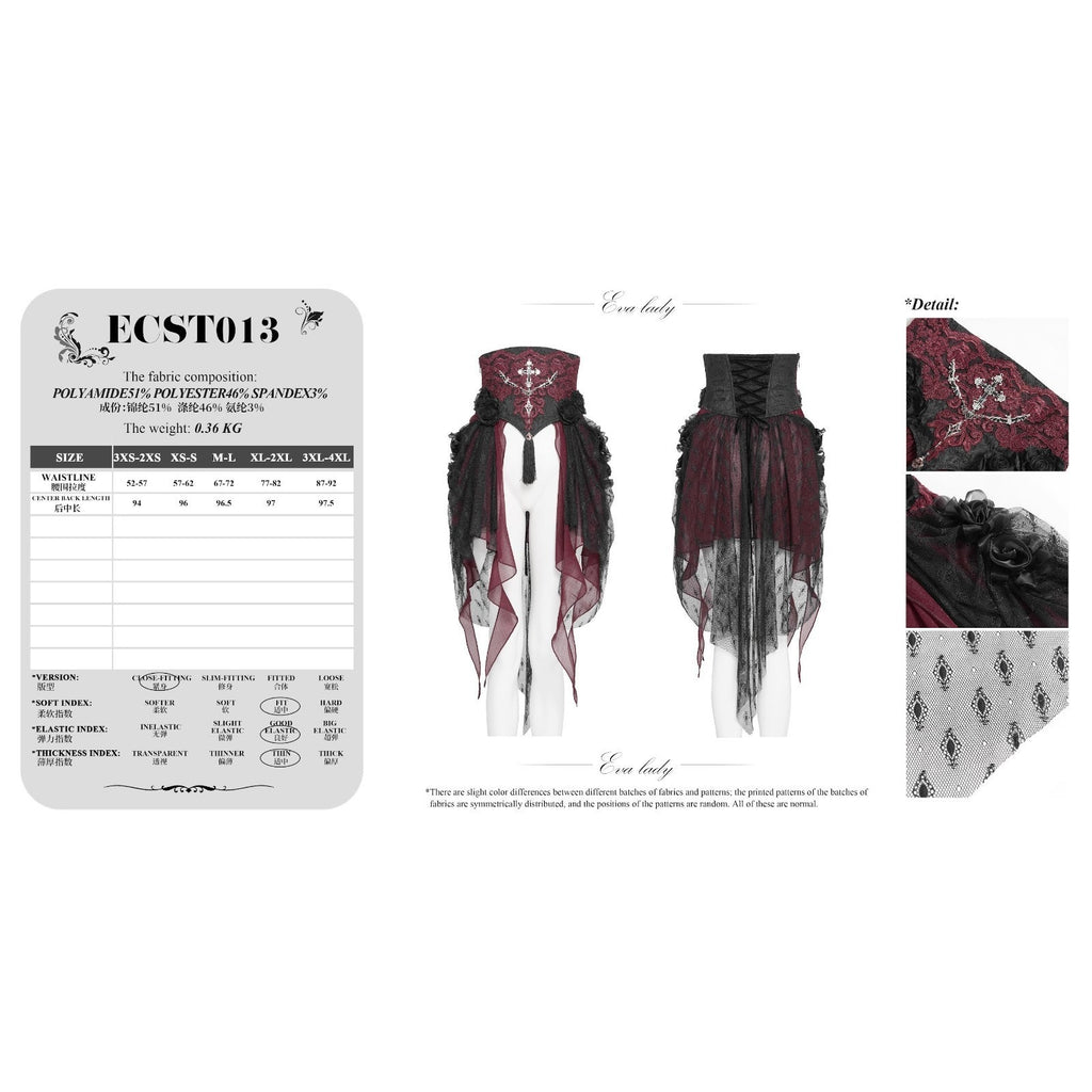Devil Fashion Gothic Victorian Vampire Red Black Rose Cross Cincher Overskirt